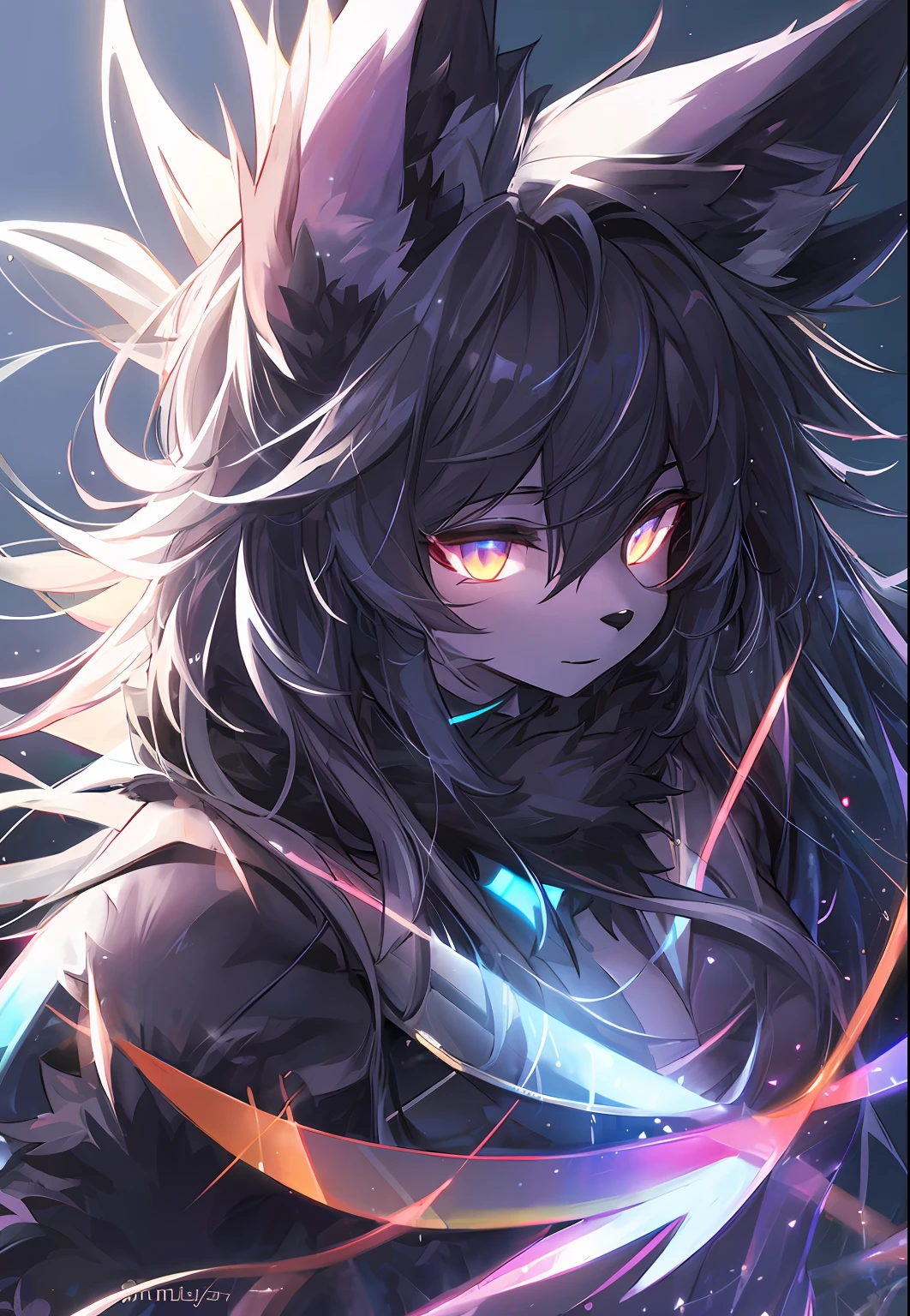 furry, black fur, night, glowing hairs