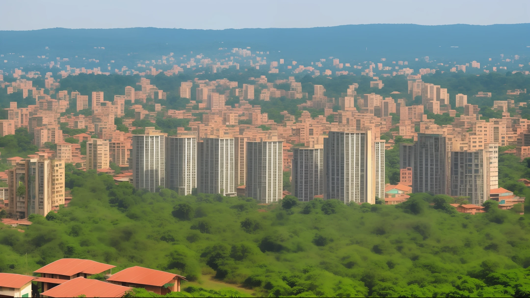 A stunning skyline of golden skyscrapers in Bangui.