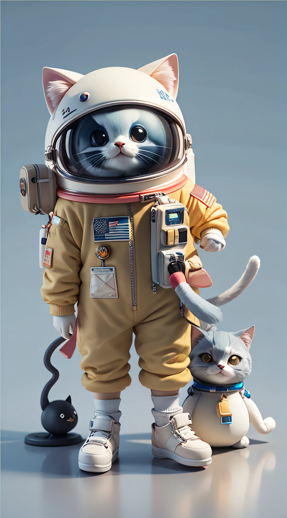 3d rendering, cute cat astronaut, space version, 3d rendered character art 8k, fine rendering, blind box