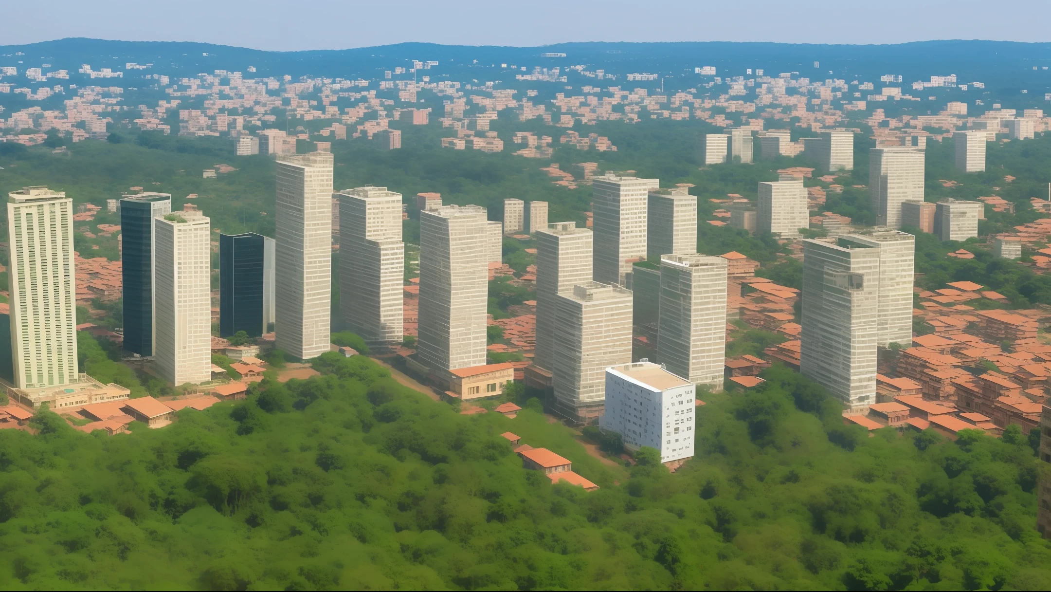 A stunning skyline of golden skyscrapers in Bangui.