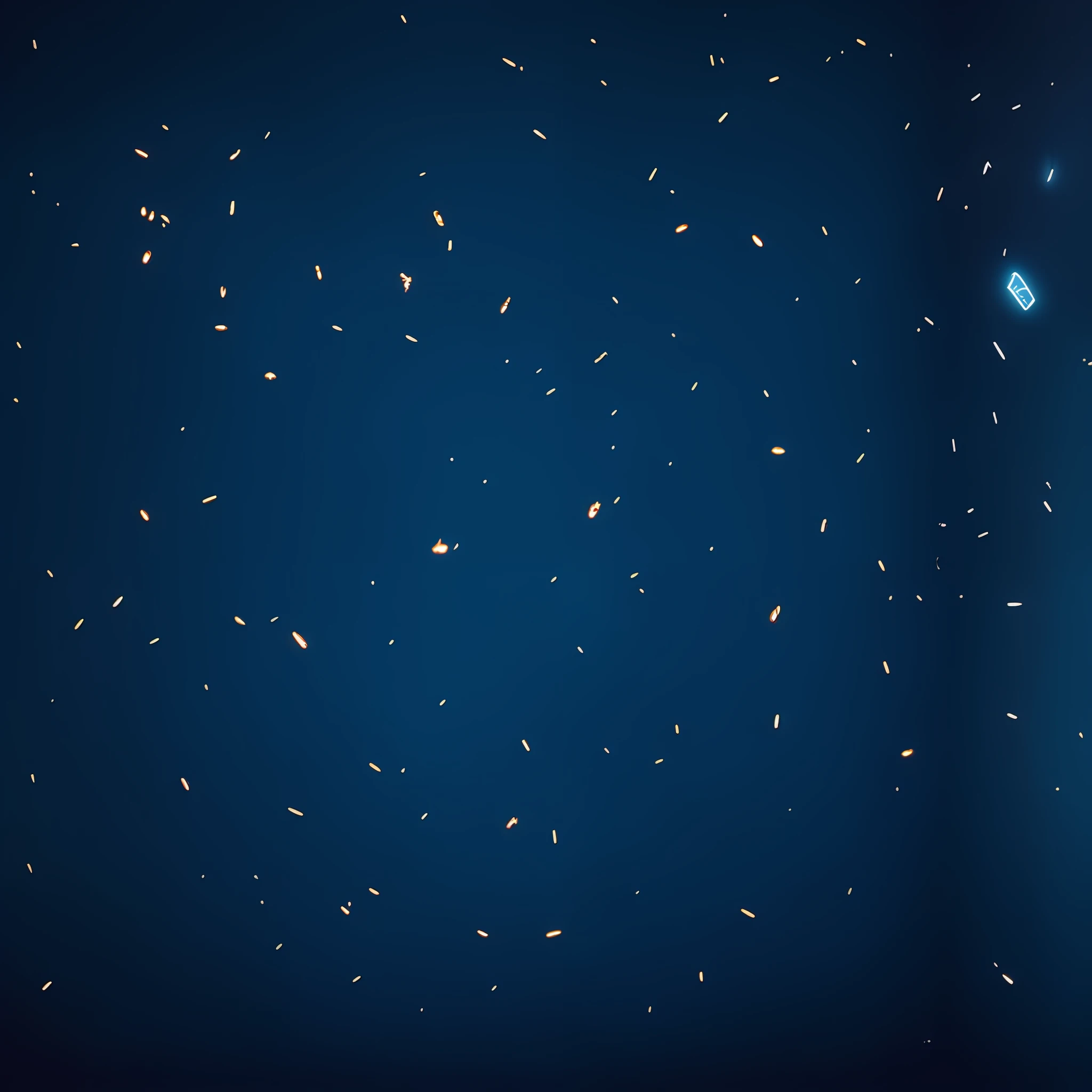 there are many small white dots in the dark blue sky, sparse floating particles, floating particles, flying particles, particles floating, particle lighting, some fireflies flying in the air, particles light, light scatter, light particles, floating particle effects, spores floating in the air, some fireflies, glowing spores flying, night sky, glowing particles