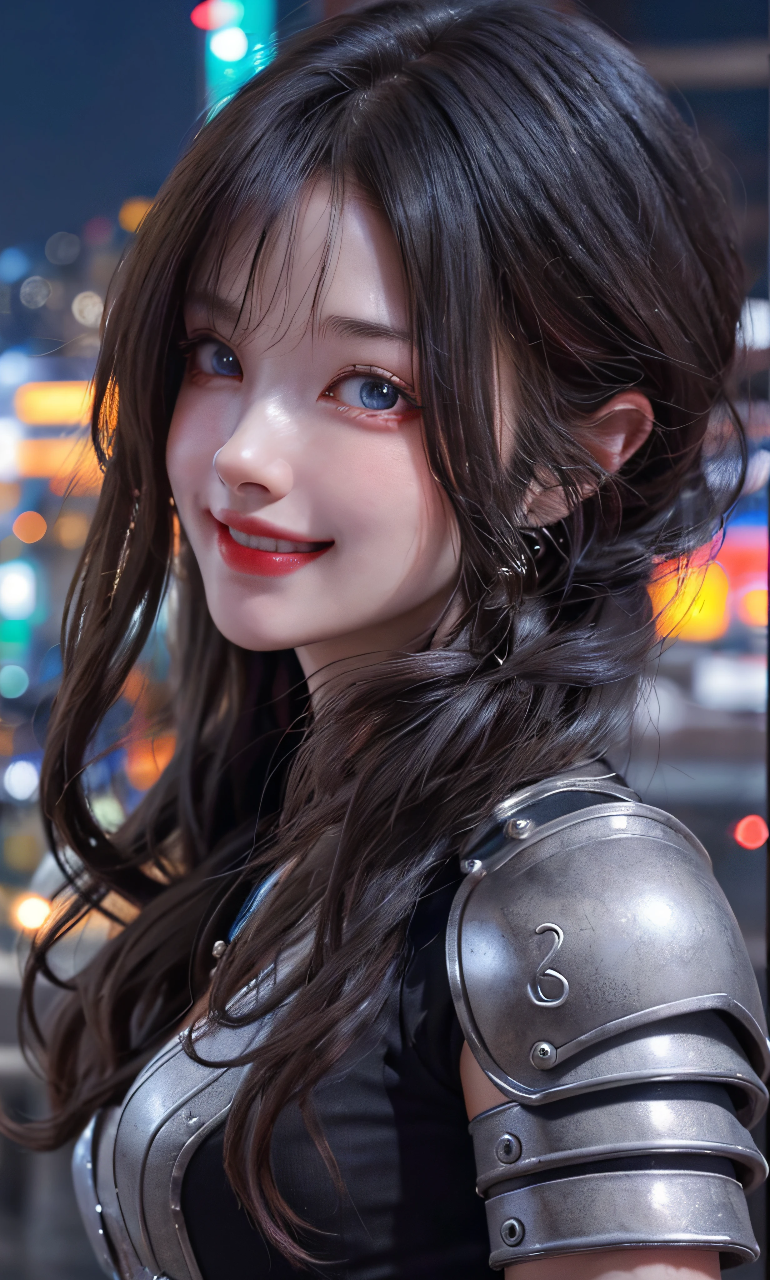 1girl, (wearing bloody demon armor), small breasts, poor breasts, (upper body close-up), (RAW photo, best quality), (realistic, realistic:1.40), masterpiece, an extremely delicate beautiful, very detailed, 2k wallpaper, amazing, fine details, (full body: 1.0), extremely detailed CG Unity 8k wallpaper, super detailed, high resolution, soft light, beautiful detailed girl, extremely detailed eyes and face, beautiful thin nose, beautiful delicate eyes, movie lighting, city lights at night, perfect anatomy, (smile: 0.8), room,