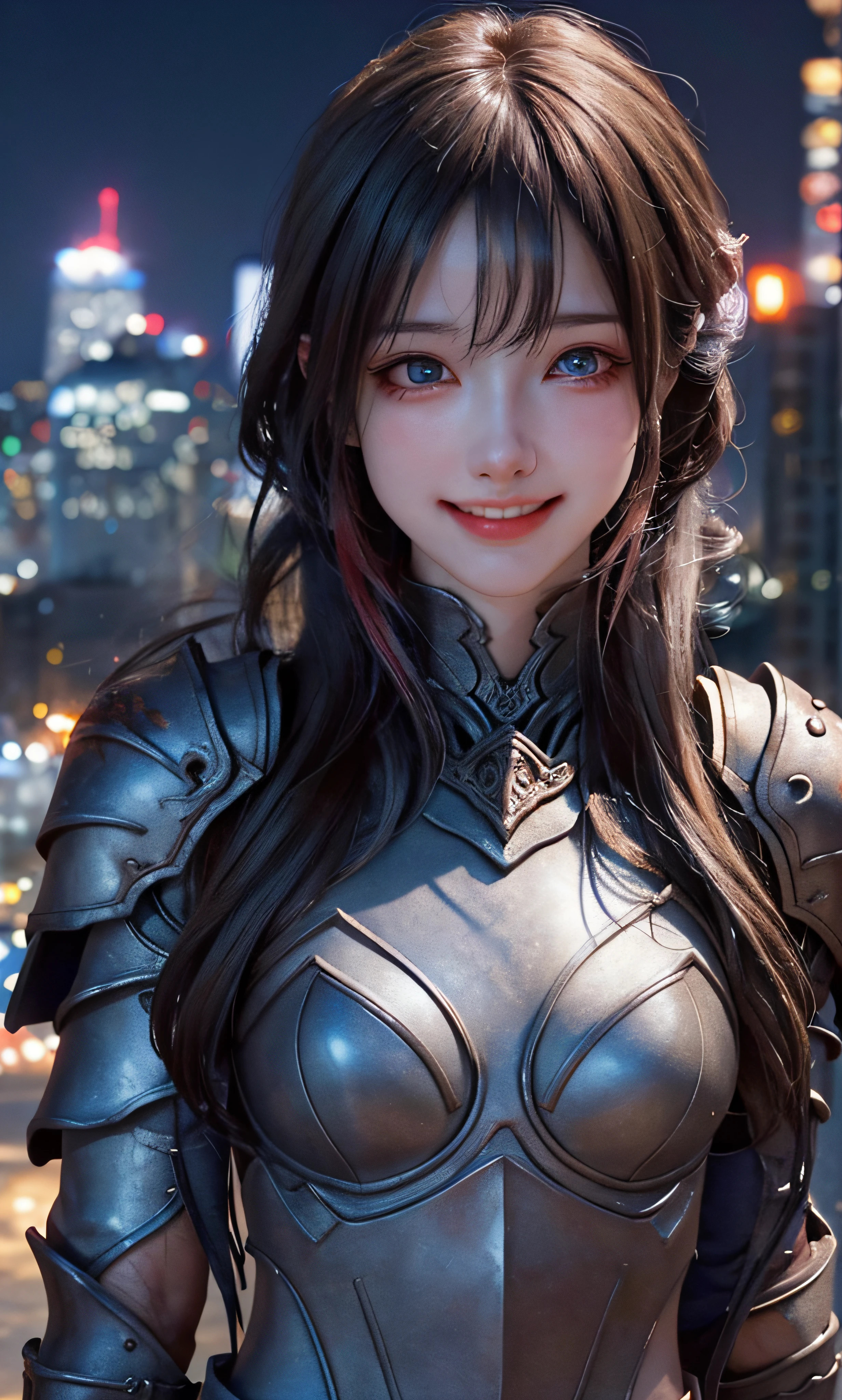 1girl, (wearing bloody demon armor), small breasts, poor breasts, (upper body close-up), (RAW photo, best quality), (realistic, realistic:1.40), masterpiece, an extremely delicate beautiful, very detailed, 2k wallpaper, amazing, fine details, (full body: 1.0), extremely detailed CG Unity 8k wallpaper, super detailed, high resolution, soft light, beautiful detailed girl, extremely detailed eyes and face, beautiful thin nose, beautiful delicate eyes, movie lighting, city lights at night, perfect anatomy, (smile: 0.8), room,