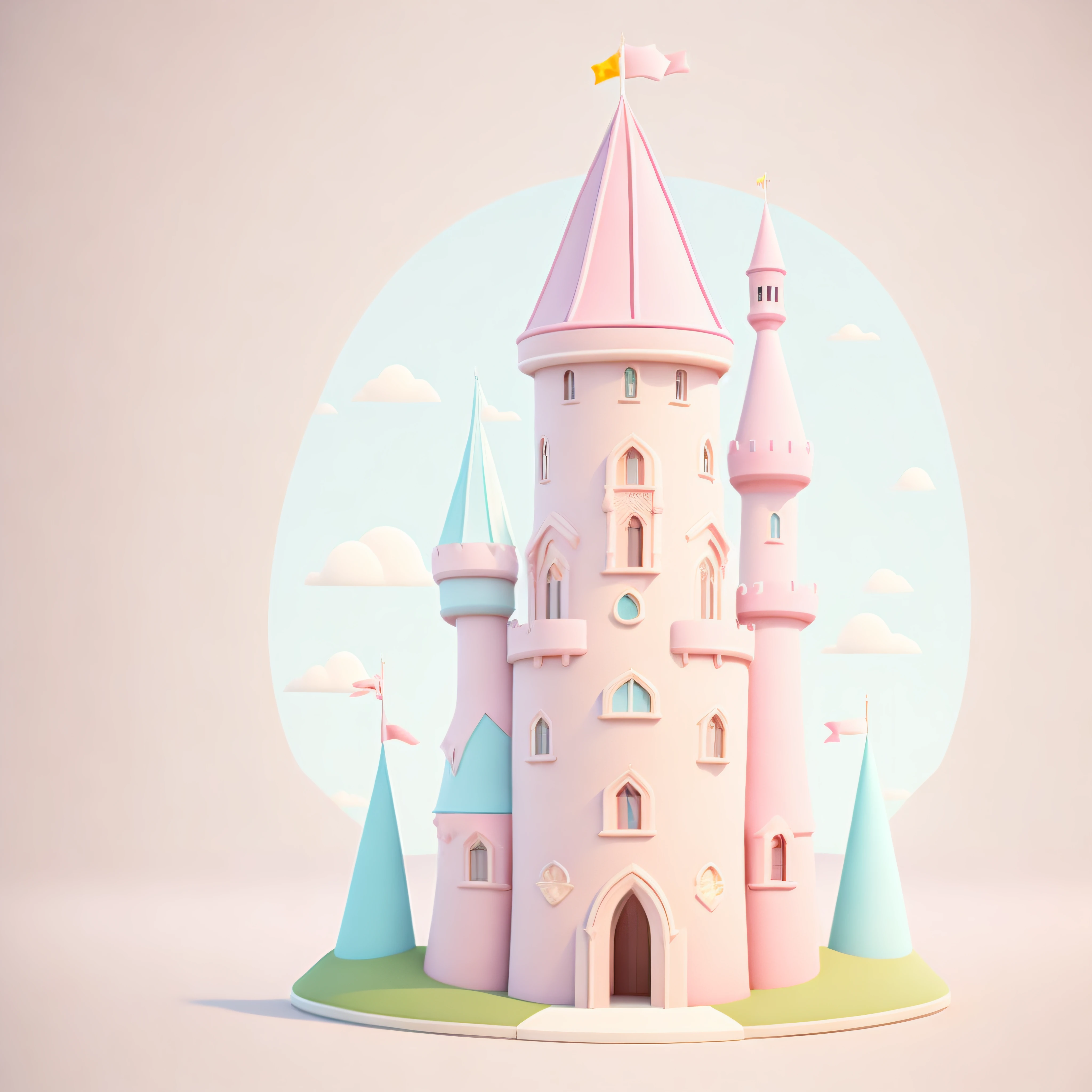 A pastel cartoon-style tower, castle tower, single tower