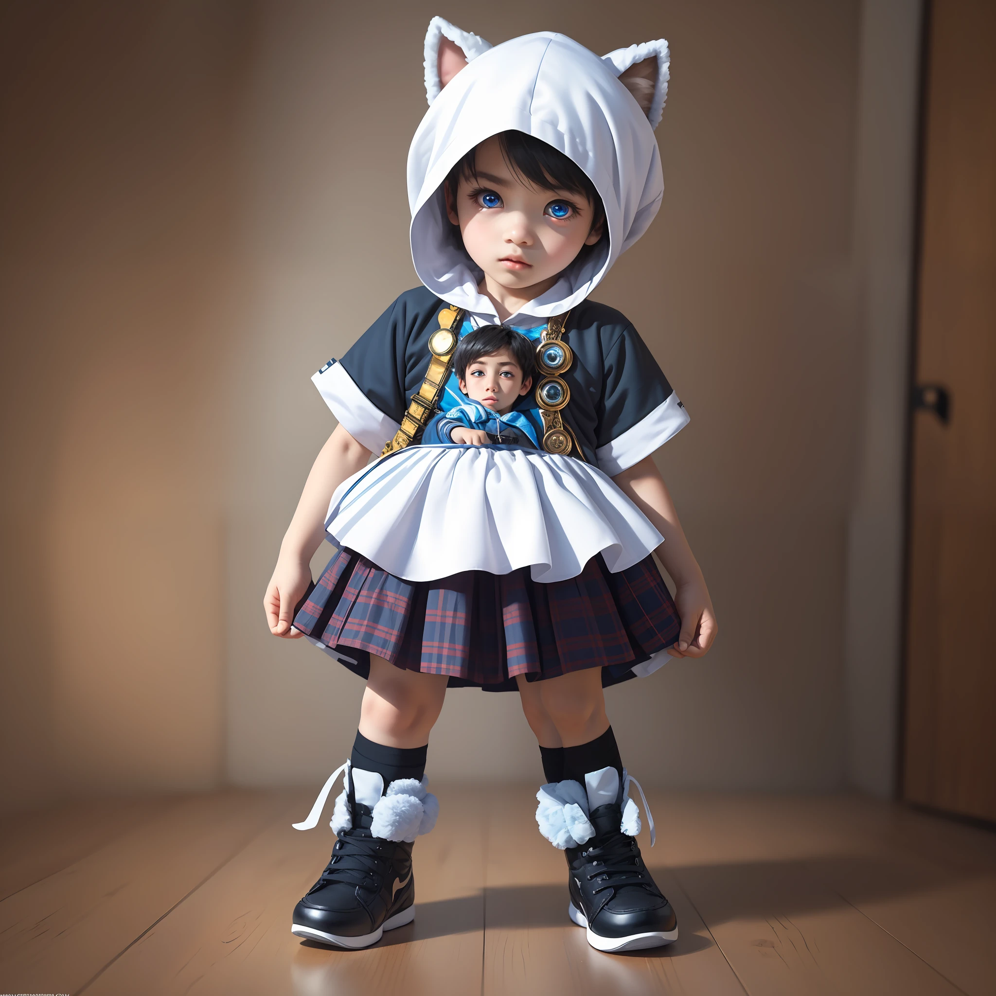 Masterpiece, best quality, 8K wallpaper, ((boy)), (),(multi-national mixed 1.5), (chibi), (full body) (big eyes), blue eyes, high nose, beautiful, beautiful, ultra-wide angle, 200 mm lens