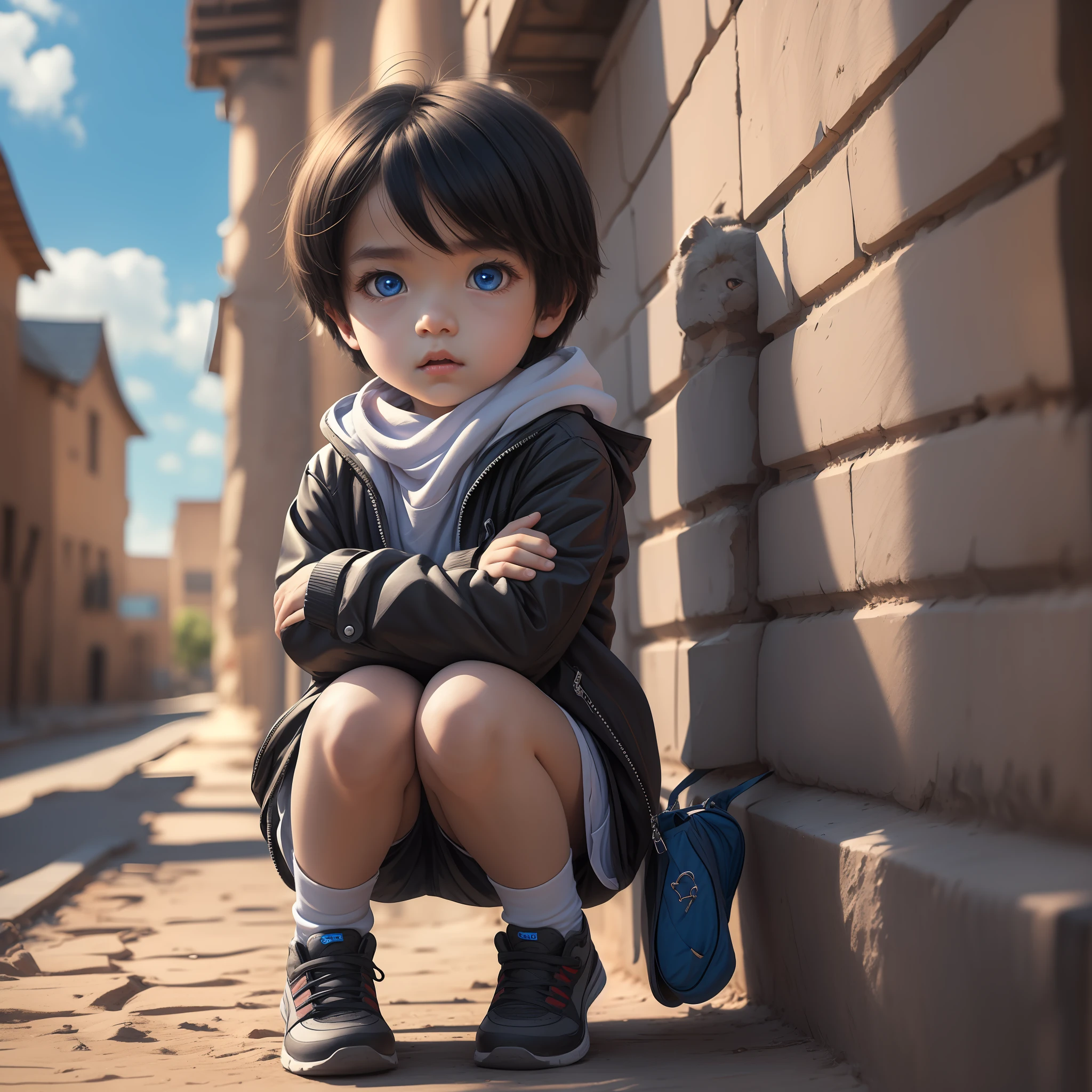 Masterpiece, best quality, 8K wallpaper, ((boy)), (),(multi-national mixed 1.5), (chibi), (full body) (big eyes), blue eyes, high nose, beautiful, beautiful, ultra-wide angle, 200 mm lens