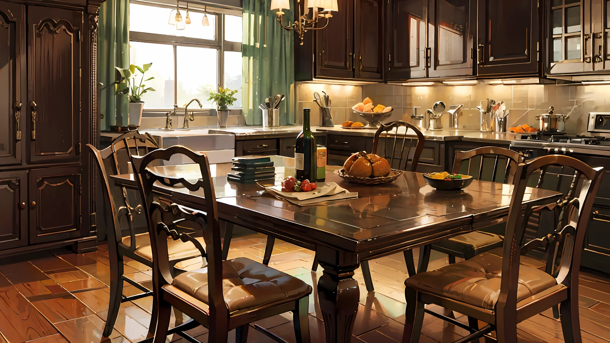 European, kitchen, dining table,