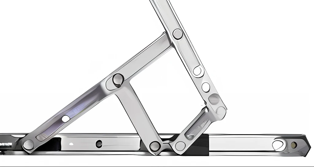 Slotted linkage. Hinged Joint, Steel Joint, Metal Joint, Flat Metal Hinge, Window Open, Single Image, Steel Window Mullion, Vista View, Side View Haggard Close Up, Detailed Image, Close Up Image, Leaked Image, Far View, Half Image, Window, Connector, Stainless Steel