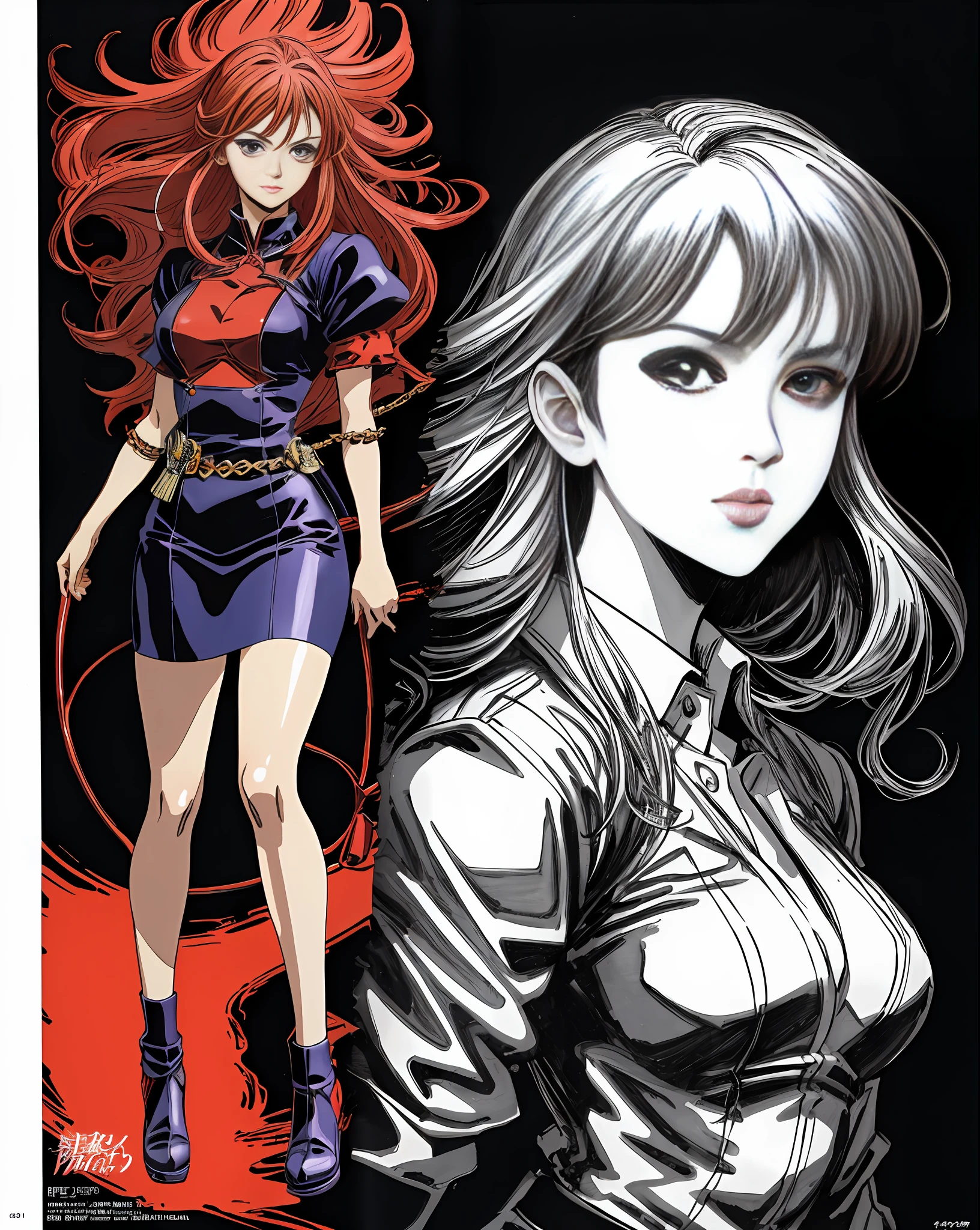 A painting of a woman with long hair and long hair, beauty in demon killer art, perfect anime body, long legs, big breasts, full body movement, 4K manga wallpaper, full body fighting pose, realistic light and shadow, beautiful line art, strong line art, ink art, brush art, Kentaro Miura manga art style, his manga full body portrait, Kentaro Miura's manga style, Shigeri Aishima illustration, highly detailed fine doujin art, Masayoshi Suto and artgerm, detailed manga style