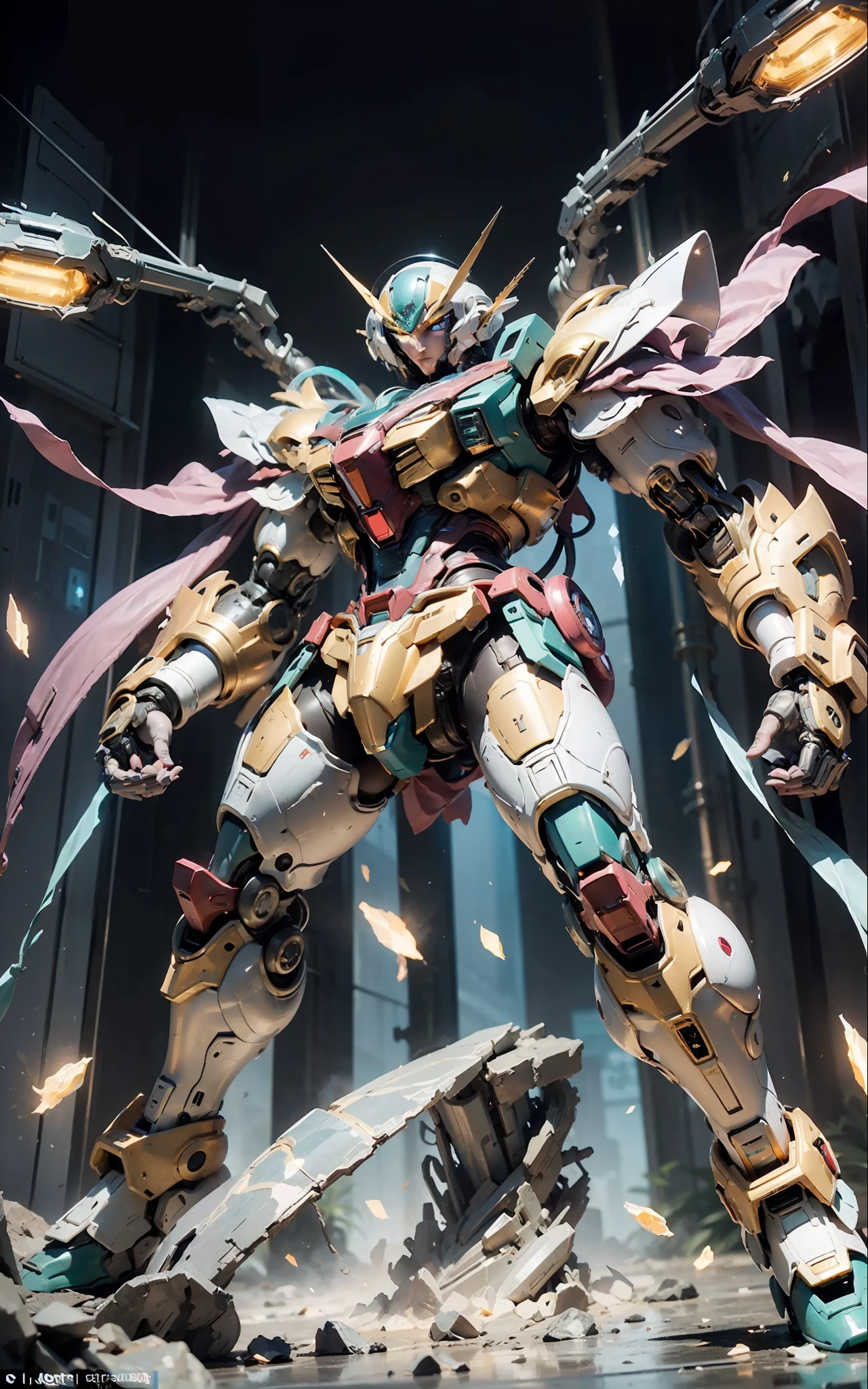 (up to 00 Gundam Exia: 1.5), (Chinese Anime Super Beast Armament: 1.8), Iron Man, (Mecha) (Mechanical) (Armor), (Open leg: 1.3), Perfect, (Wide Angle), (Black background: 1.6), Best Quality, Masterpiece, Super Resolution, (Reality: 1.4), Crazy Details, Unrealistic Engine Style, Boca Effect, David La Chapelle style lens, Bioluminescent color palette: light blue, light gold, light pink, bright white, wide angle, Ultra-fine, cinematic still life, vibrant, Sakimichan style, perfect eye, highest image quality 8K, inspired by Harry Winston, a masterpiece shot by the Canon EOS R 6