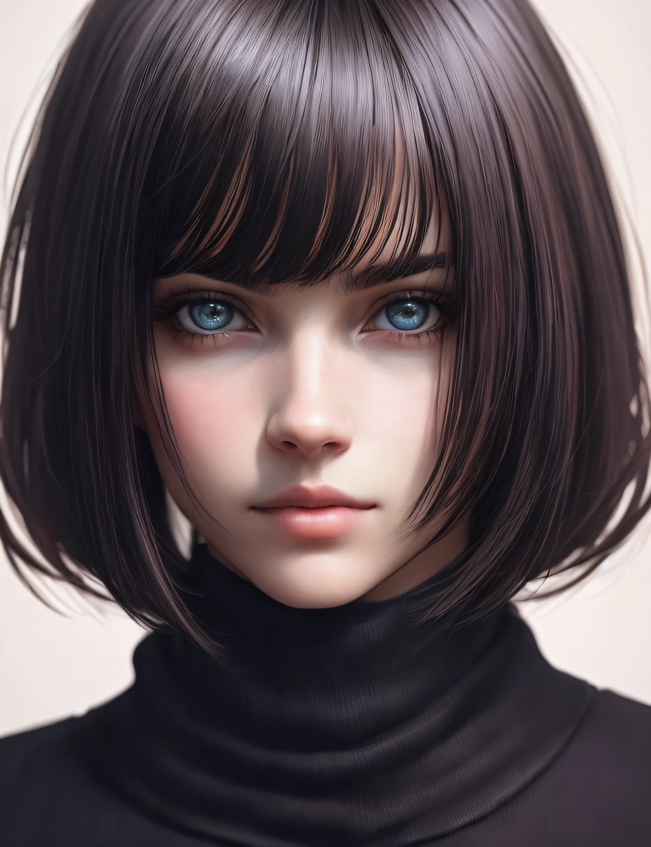 Milenka Mikhailova, (masterpiece), realistic, (portrait of a girl), beautiful face,
sunlight, cinematic light, bangs, beautiful woman, beautiful eyes, short black hair,
perfect anatomy, very cute, princess eyes, (eyes black), (frame head), centered, stylized,
bioluminescence, 8k resolution, low-cut white dress with small blue details, human hands,
full of wonder, elegant, approaching perfection, dynamic, highly detailed, character sheet ,
concept art, soft , looking directly at the viewer positioned so that her body is symmetrical and balanced,
incredibly beautiful, short black detailed hairstyle with bangs,