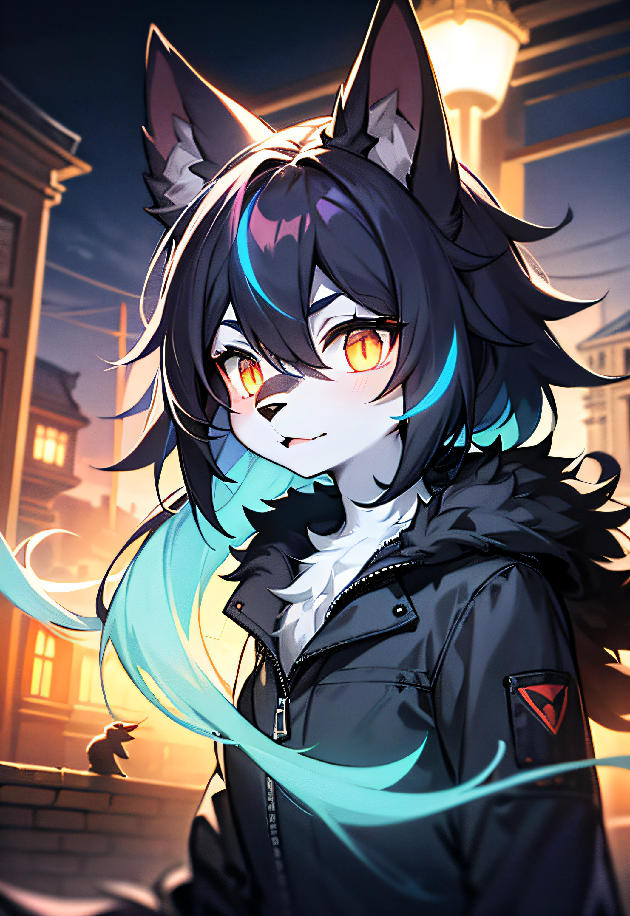 furry, black fur, night, glowing hairs