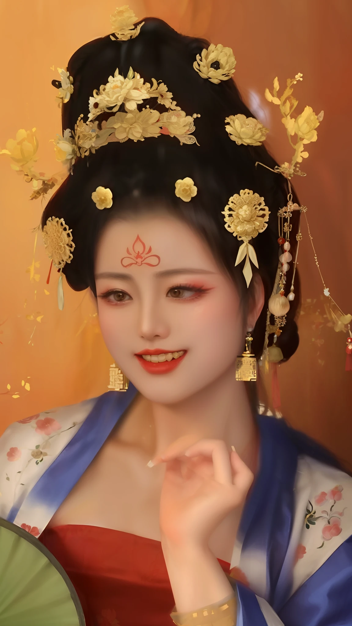 a close up of a woman in a traditional chinese dress with a fan, beautiful render of tang dynasty, ancient chinese princess, ancient chinese beauties, chinese princess, wearing ancient chinese clothes, traditional chinese, palace , a girl in hanfu, traditional beauty, ancient asian dynasty princess, ancient china art style, chinese empress, inspired by Tang Di, traditional makeup
