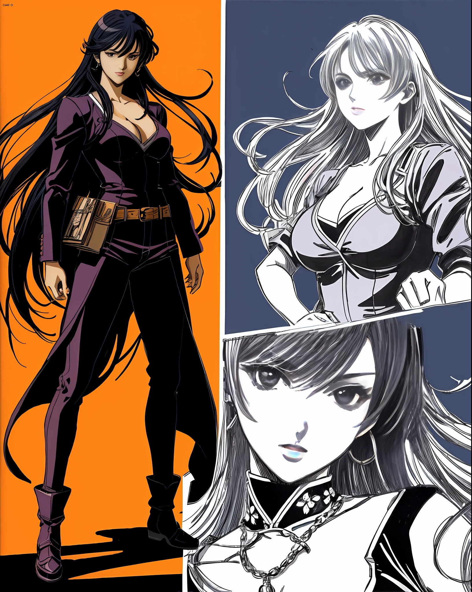 A painting of a woman with long hair and long hair, beauty in demon killer art, perfect anime body, long legs, big breasts, full body movement, 4K manga wallpaper, full body fighting pose, realistic light and shadow, beautiful line art, strong line art, ink art, brush art, Kentaro Miura manga art style, his manga full body portrait, Kentaro Miura's manga style, Shigeri Aishima illustration, highly detailed fine doujin art, Masayoshi Suto and artgerm, detailed manga style