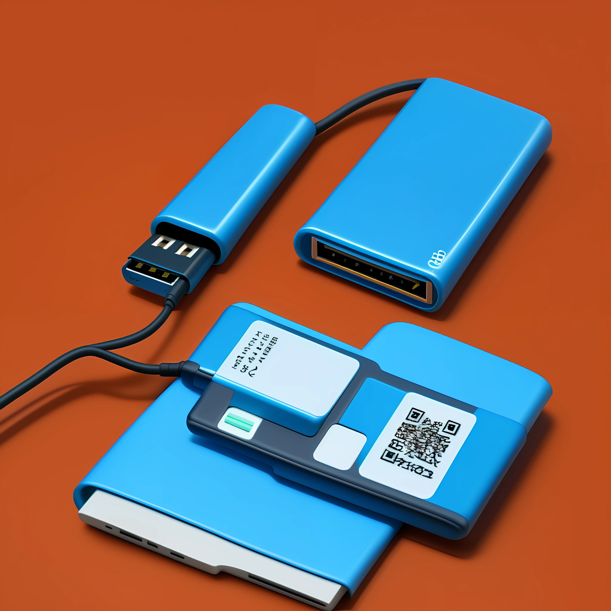 A USB stick on the table, give this USB stick a close-up, the overall bright style.