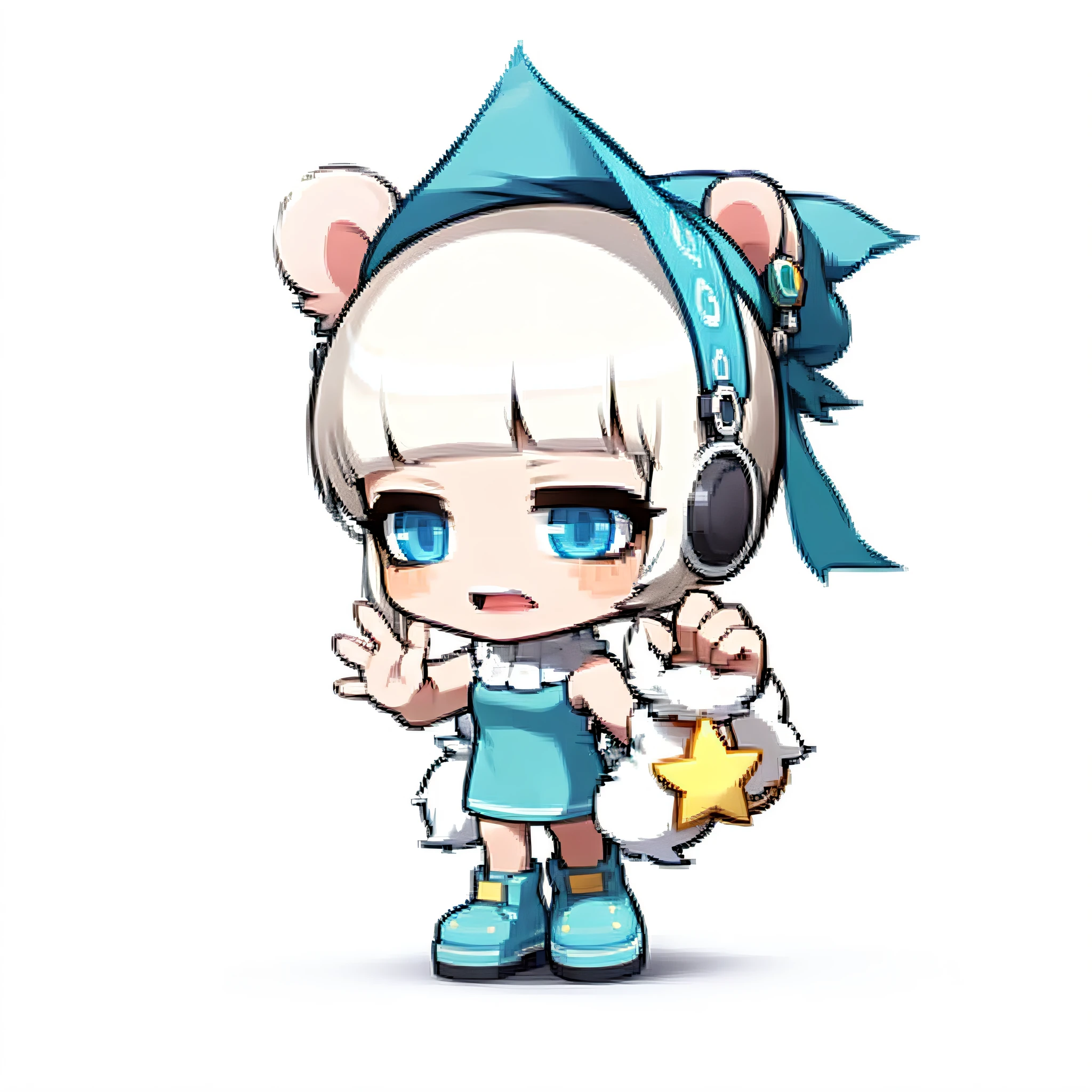 a close up of a pixel art style image of a girl with a blue hat and a blue dress, chibi, sparkling magical girl, maplestory mouse, smol, by Kanbun Master, sprite 2 d, cute character, style of maple story, y 2 k cutecore clowncore, [[[[grinning evily]]]], 2 d sprite