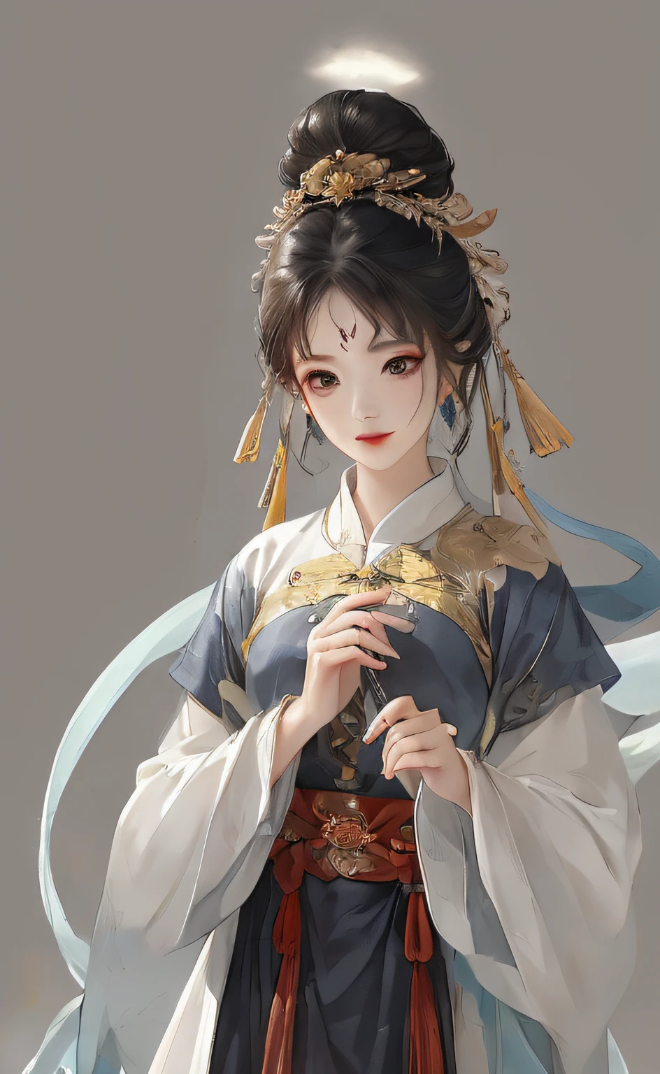 A girl, ancient Chinese costume, whole body, sunshine, clear face, clean white background, masterpiece, super detail, epic composition, ultra HD, high quality, extremely detailed, official art, uniform 8k wallpaper, super detail, 32k