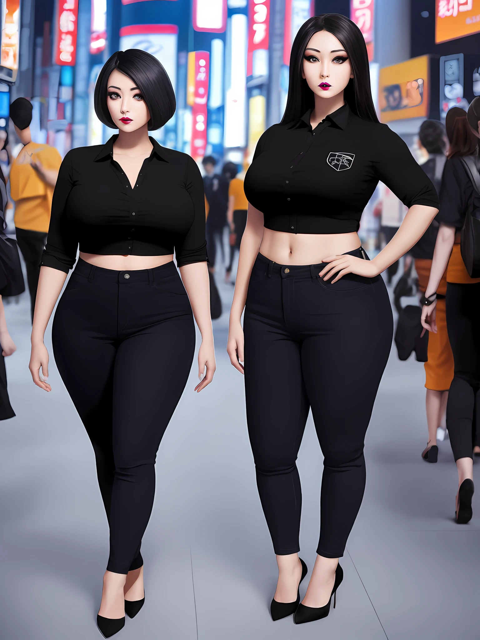 (8k, RAW photos, highest quality, masterpiece: 1.7). (Realistic, Photorealistic: 1.9). 1 girl. Japanese. Woman. Tokyo's cityscape. Night. Professional lighting. Photon mapping. Radio City. Big tits. See-through shirt. The tips of the are sticking out. Areola protruding. The shape of the pubic area is clearly visible. Gal. Lots of lashes. Pure black eyeshadow. Pitch black lip. Pitch black heels. Pubic hair. The lower abdomen bristles. Slender. The crotch is open. My are big and are about to spill out of my bra. Very much pubic hair. Pubic hair protrudes very much.
