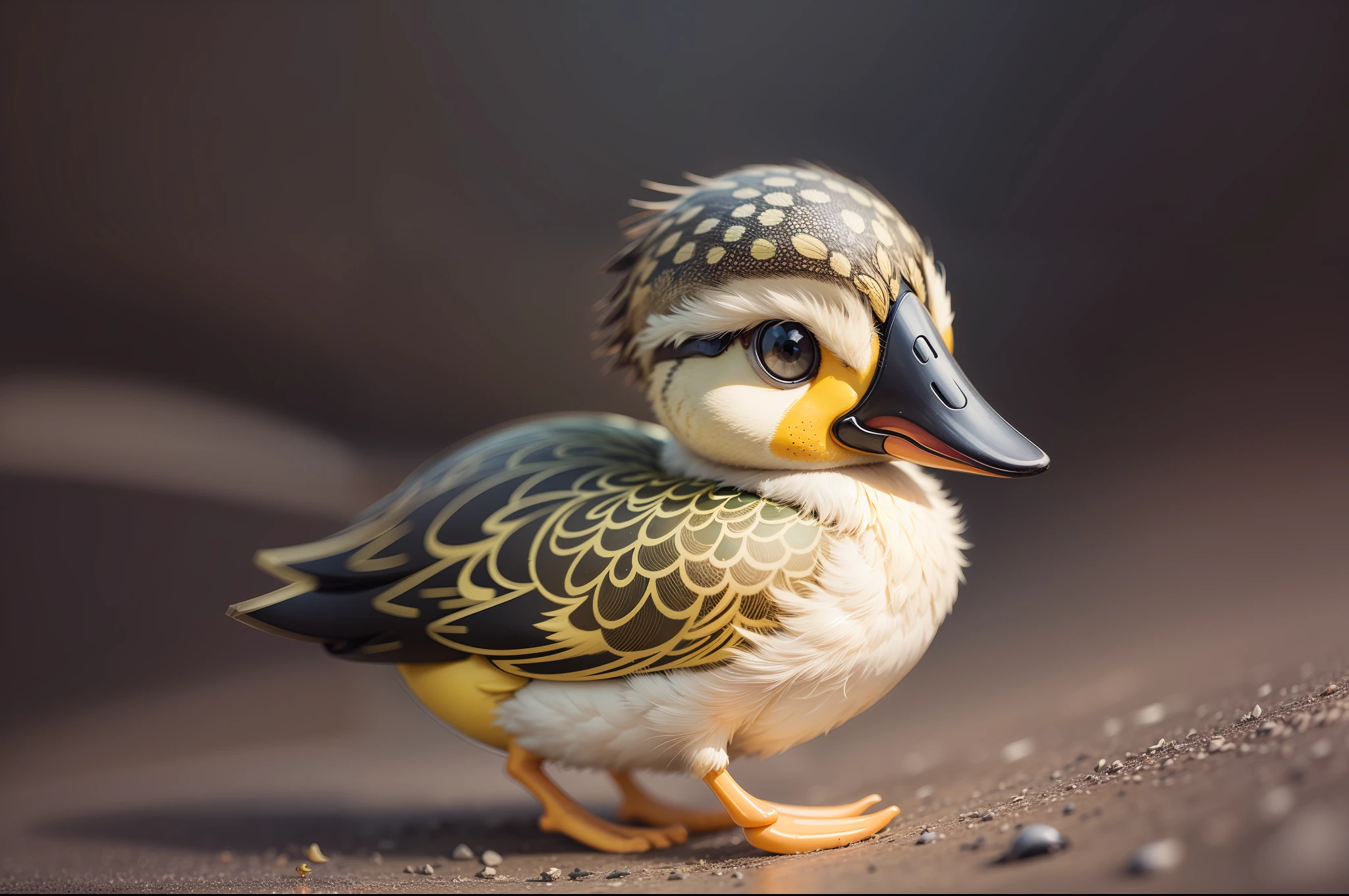 A duckling, headphone, vivid colors, intricate details