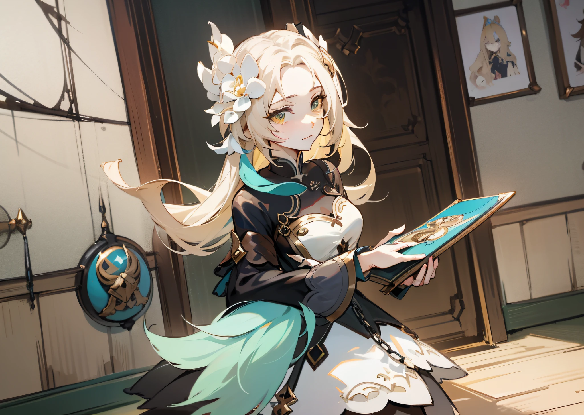 blond haired woman in costume holding a box and a chain, anime girl cosplay, anime cosplay, cosplay photo, ornate cosplay, shadowverse style, belle delphine, cosplay, professional cosplay, keqing from genshin impact, blonde anime girl with long hair, cosplayer, anime girl in real life, hatsune miku cosplay, zhongli from genshin impact