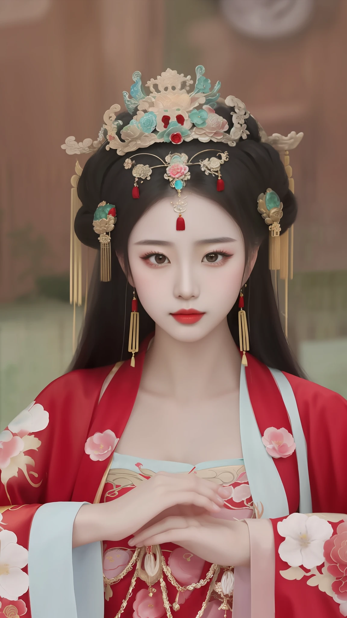 a woman in a red dress and a tia with a flower crown, ancient chinese princess, palace ， a girl in hanfu, chinese princess, traditional beauty, a beautiful fantasy empress, chinese style, ancient chinese beauties, traditional chinese, wearing ancient chinese clothes, ((a beautiful fantasy empress)), chinese girl, chinese empress, ancient asian dynasty princess, hanfu