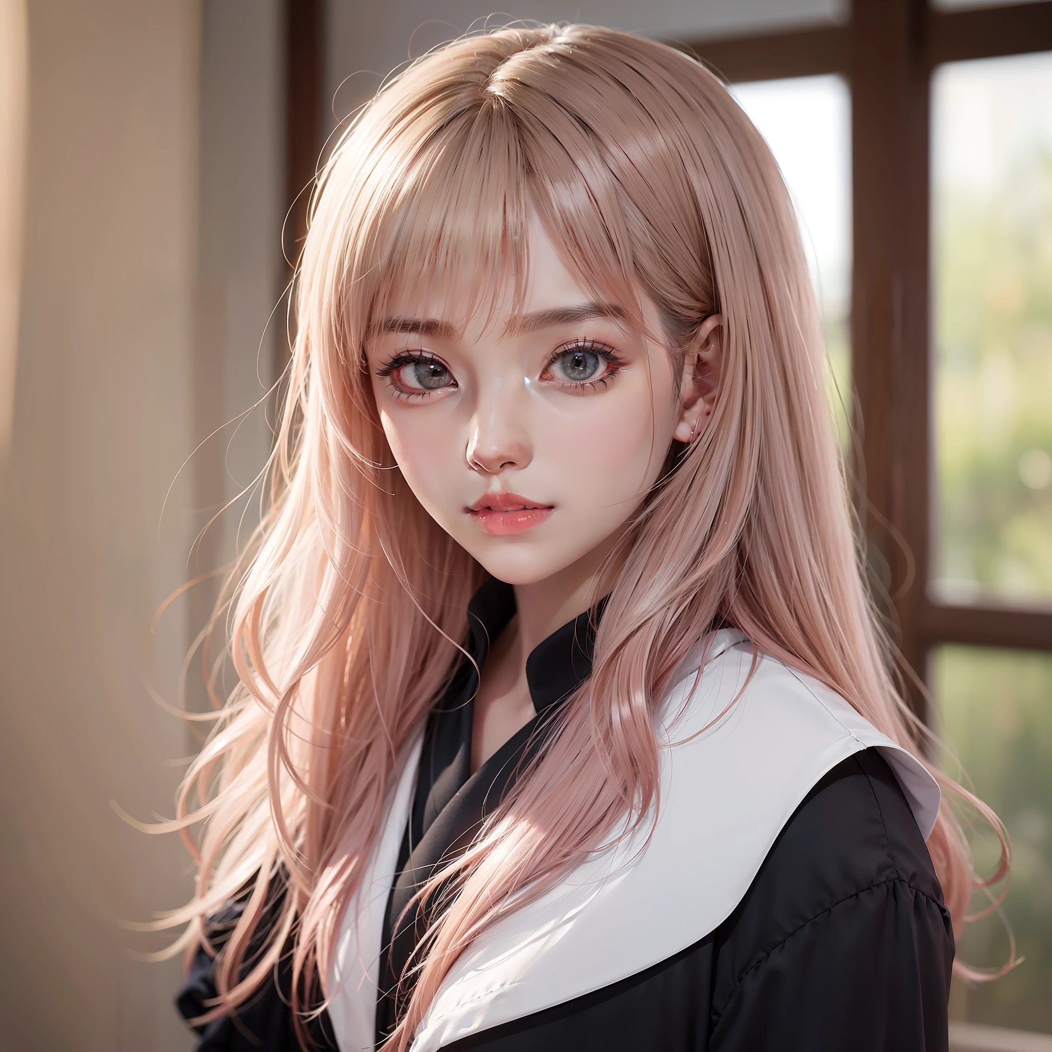 📷 Capture a portrait of a Japanese high school girl. She has clear, porcelain-like skin that glows under the soft, natural light. Her hair is a lustrous black, styled in a neat, school-appropriate fashion. Her teeth are a radiant white, contrasting with her soft pink lips. Her eyes are large and expressive, adorned with double eyelids that add to her charm. She is beautiful and cute, with a straight nose that adds a touch of elegance to her youthful features. The image should be hyper-realistic, highly detailed, and in high-resolution 16k. Use a Canon EOS 5D Mark IV DSLR camera with an EF 50mm f/1.8 STM lens. The ISO sensitivity should be set to 100, with a shutter speed of 1/125. The lighting should be diffuse and backlit, creating a soft glow around her. The color palette should be natural and soft, with a focus on pastel tones. --ar 16:9 --v 5.1 --style raw --q 2 --s 750、セーラー服