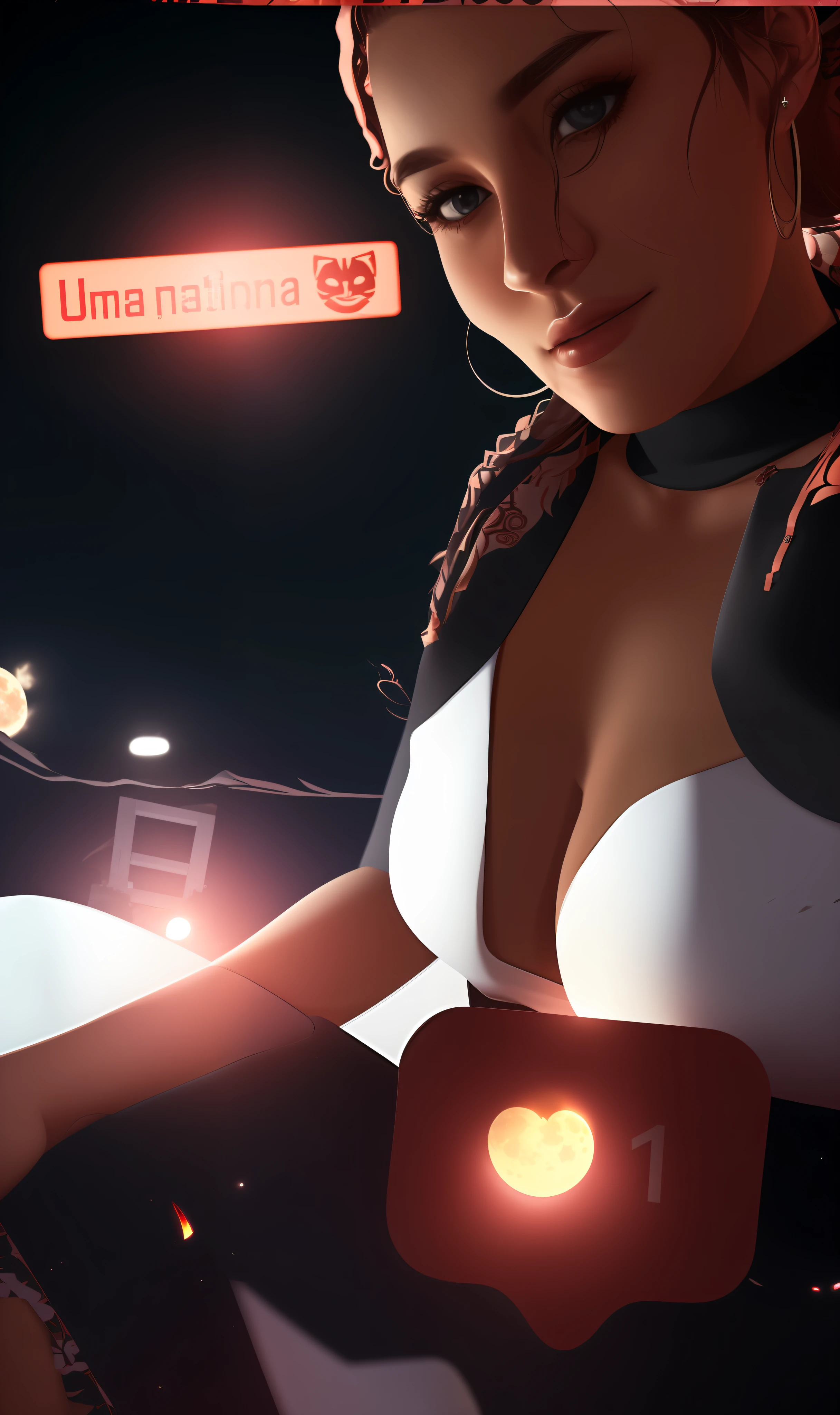 Ultra realistic woman scenery the night red moon in the background