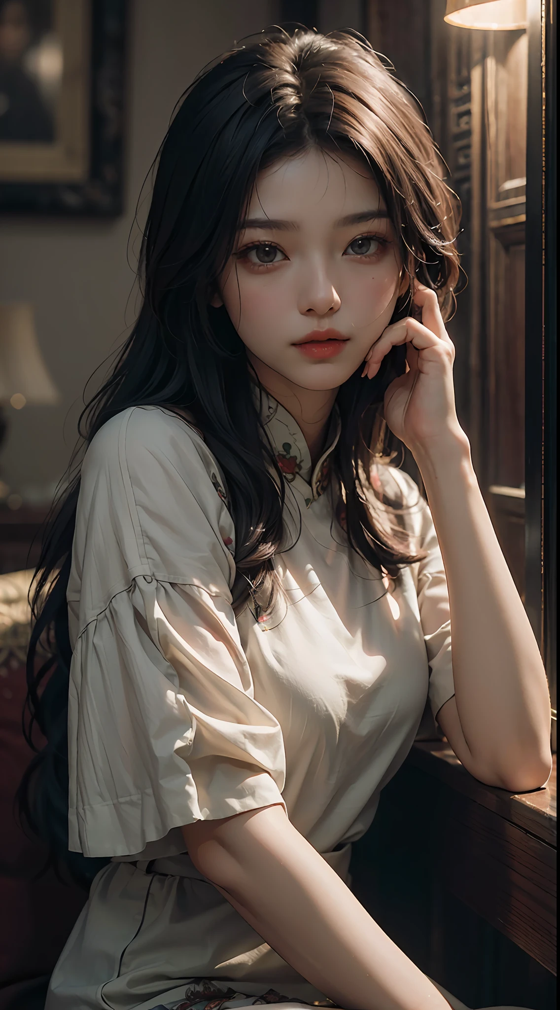 Best quality, (RAW photo: 1.2), (Masterpiece: 1.4), (Realistic: 1.4), (High resolution: 1.4), Chinese actress Guli Naza, depth of field, intricate details, 8k, very detailed, perfect lighting, epic background