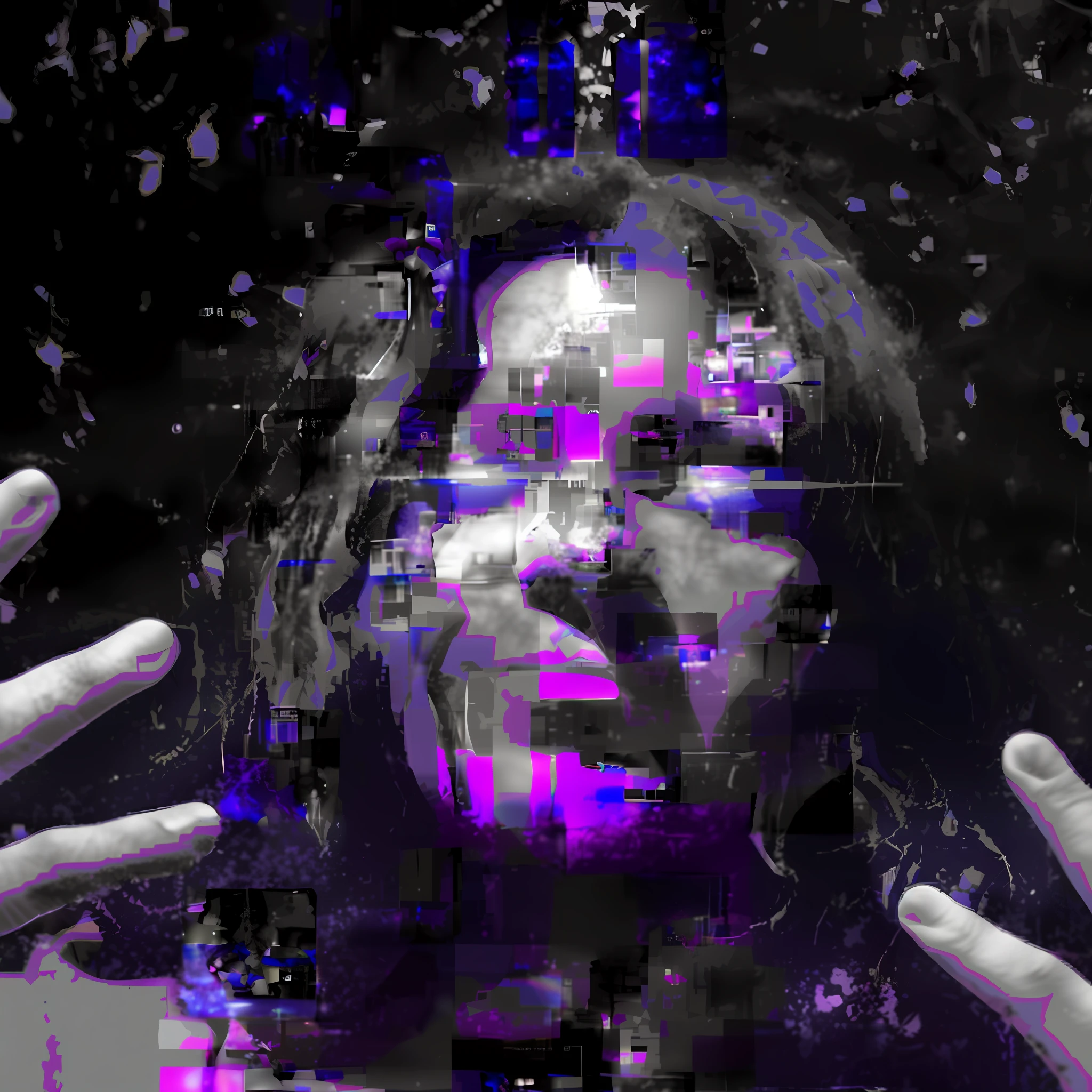 1man with his hands up in front of his face, cyberpunk jesus christ, pixel, noisy and pixelart, digital glitchy, pixelart digital pixelart, psychedelic glitch art, glitch, portrait of a digital shaman, glitchart, analog glitch art, glitch art, glitch effect, pixel art