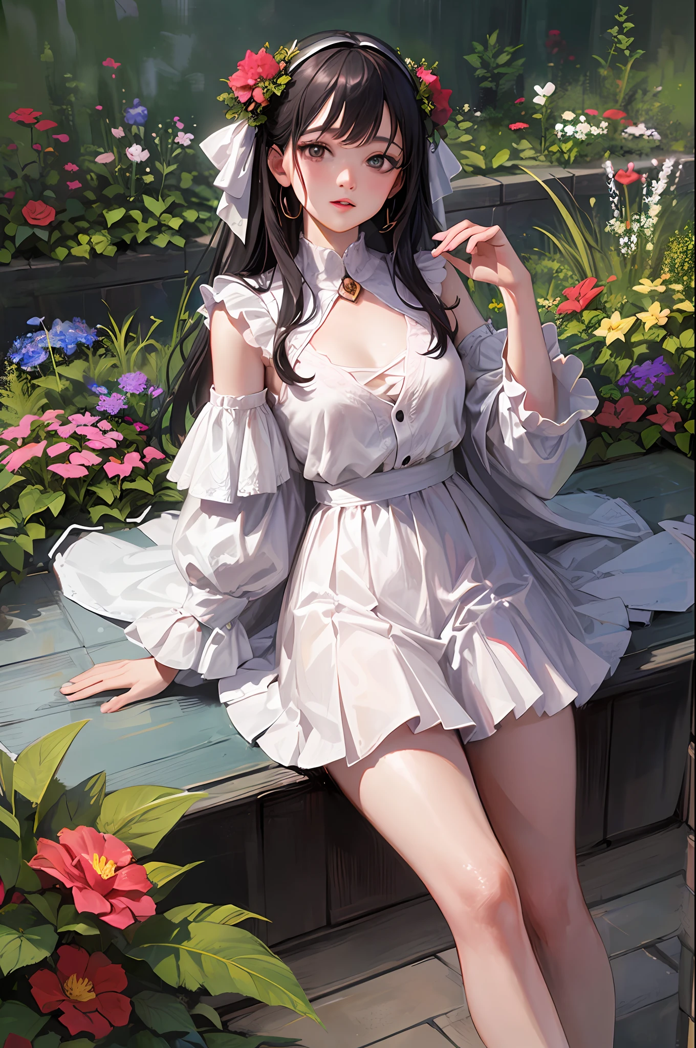 Focus on the person. We create and express the best shining composition of the person. ((Masterpiece)), (((highest quality)))), ((Ultra detail)), (Ultra realistic), (Highly detailed CG illustrations), (Very delicate and beautiful), Girls as masterpieces, highest quality, realistic skin, realistic fabrics, realist illustrations focusing on girls with realistic and ultra-detailed eyes in the center front. This is the absolute rule, and the following sentence expresses the image quality. It is the best masterpiece in the history of the entire universe in the past and future of the entire universe by Kazuo Inuitsuki, in which the owner of the greatest painting talent in human history meets an unparalleled beauty and riskes his life to depict the most beautiful figure. Create stunning anime artwork that is currently trending on seaStation, showcasing exquisite beauty and captivating aesthetics.
"In a world where reality and fantasy intertwine, two sisters of incomparable beauty find themselves in an enchanting garden. A spectacle of natural artistry, the gardens are filled with vibrant flowers, towering trees, and shimmering waterfalls. Petite sisters of proportions that the model would envy wear elegant outfits that complement their beauty. Their faces are illuminated with joy and curiosity as they explore this magical realm. The older sister with long straight black hair wears a white collared shirt, a red blazer and a short skirt with white pleats. My sister wears a pastel pink dress with lace trimmings with short curly brown hair. Their laughter and chatter fill the air and add to the charm of the garden. This image is a masterpiece that captures moments of pure joy and wonder."