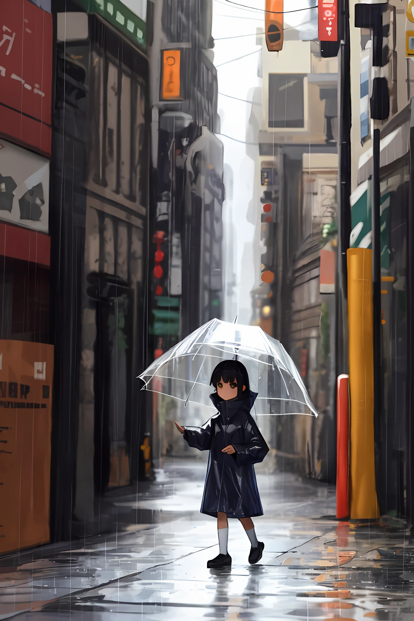 Raincoat, little girl, cat