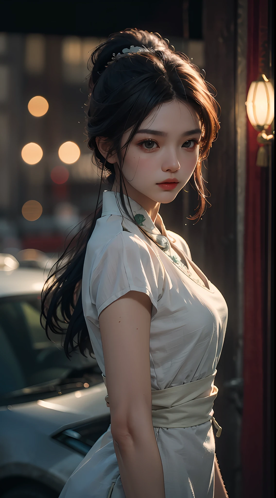 Best quality, (RAW photo: 1.2), (Masterpiece: 1.4), (Realistic: 1.4), (High resolution: 1.4), Chinese actress Guli Naza, depth of field, intricate details, 8k, very detailed, perfect lighting, epic background