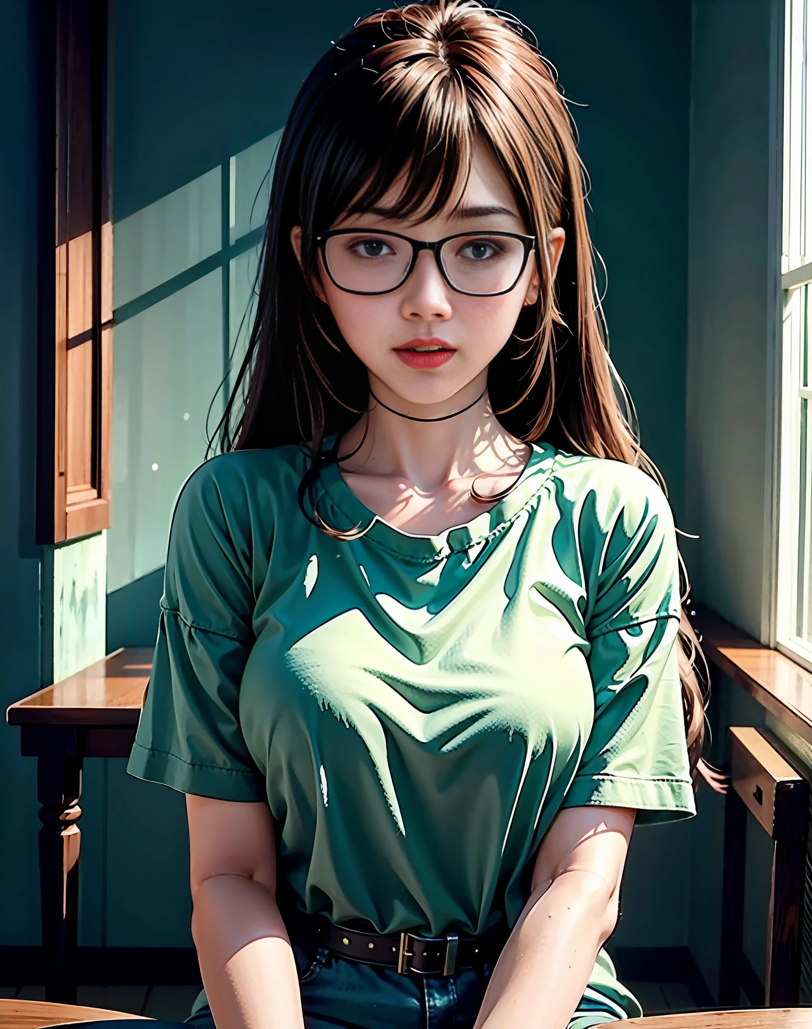 anime girl with glasses sitting at a table with a glass of wine, beautiful anime portrait, beautiful anime girl, realistic anime artstyle, anime visual of a cute girl, young anime girl, high quality anime artstyle, anime girl, realistic anime art style, portrait anime girl, digital anime illustration, beautiful anime style, anime style 4 k, anime style portrait