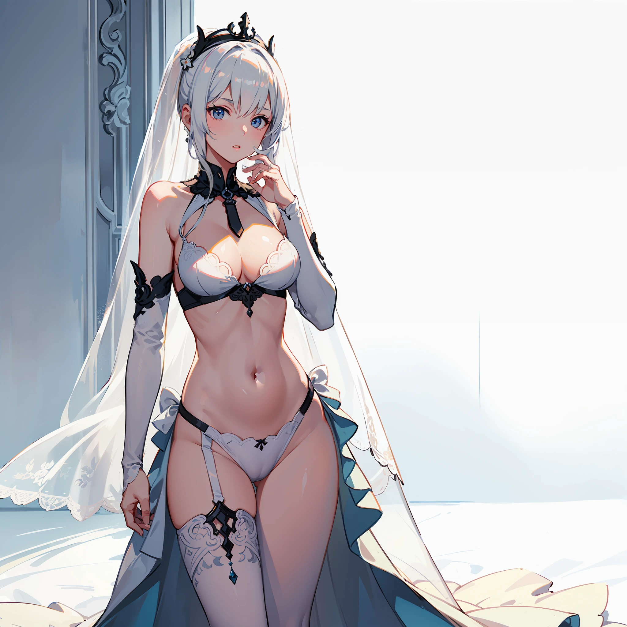 Wedding Veil, L (Masterpiece), (Best Quality), (Ultra Detailed), (((Illustration))), (Extremely Delicate and Beautiful)), (Detailed Light), (1 Girl: 1.5), (Solo: 1.2), (Perfect Body), NSFW