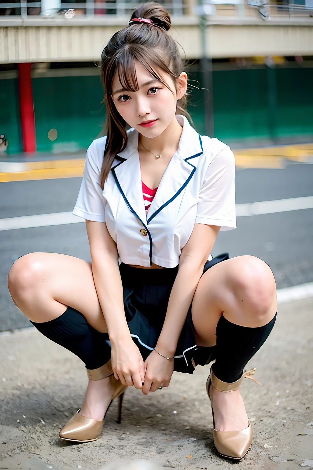 Ultra High Definition, Live Action, Japan Schoolgirl, Korean Beautiful Girl, Sailor Suit, Beautiful Girl, Brown Hair, Long Hair, Ponytail, Full Body, Miniskirt, No Underwear, Shirtless, Spread Legs, Beautiful Legs, Boobs ,, Visible,, Visible