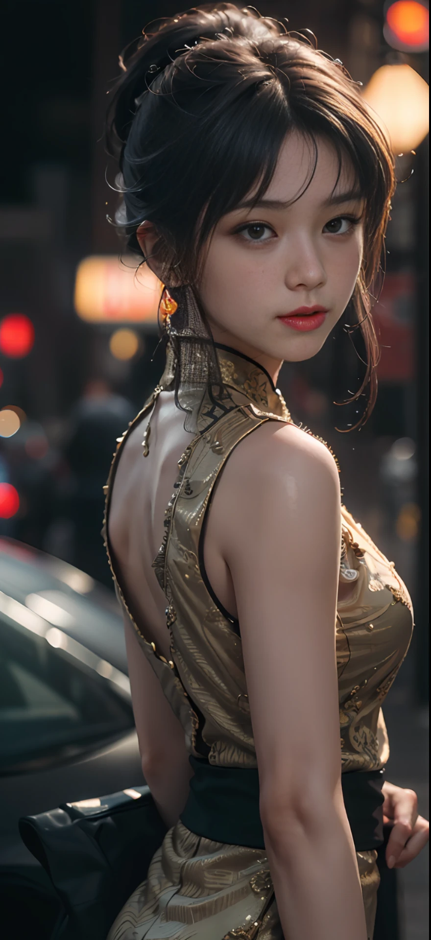 Best quality, (RAW photo: 1.2), (Masterpiece: 1.4), (Realistic: 1.4), (High resolution: 1.4), Chinese actress Guli Naza, depth of field, intricate details, 8k, very detailed, perfect lighting, epic background