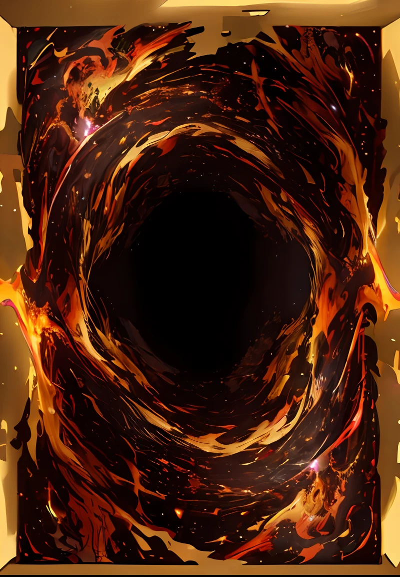 A demonic portal that distorts space, flames and storms are generated in the distorted space, the center of the distortion is like a black hole, everything around is twisted and sucked into the center