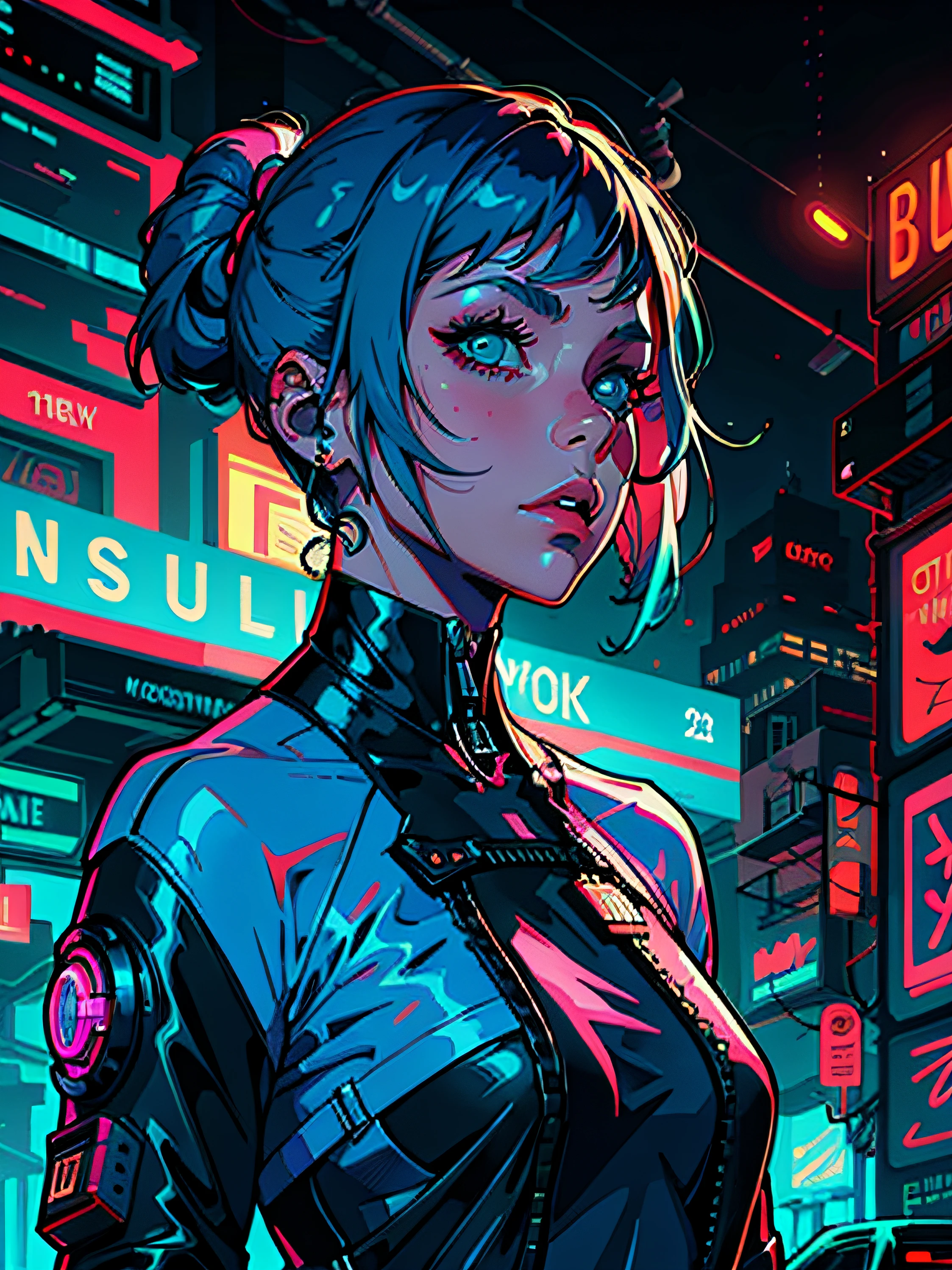 a digital painting of a woman with blue hair, cyberpunk art by Josan Gonzalez, behance contest winner, afrofuturism, synthwave, neon, glowing neon