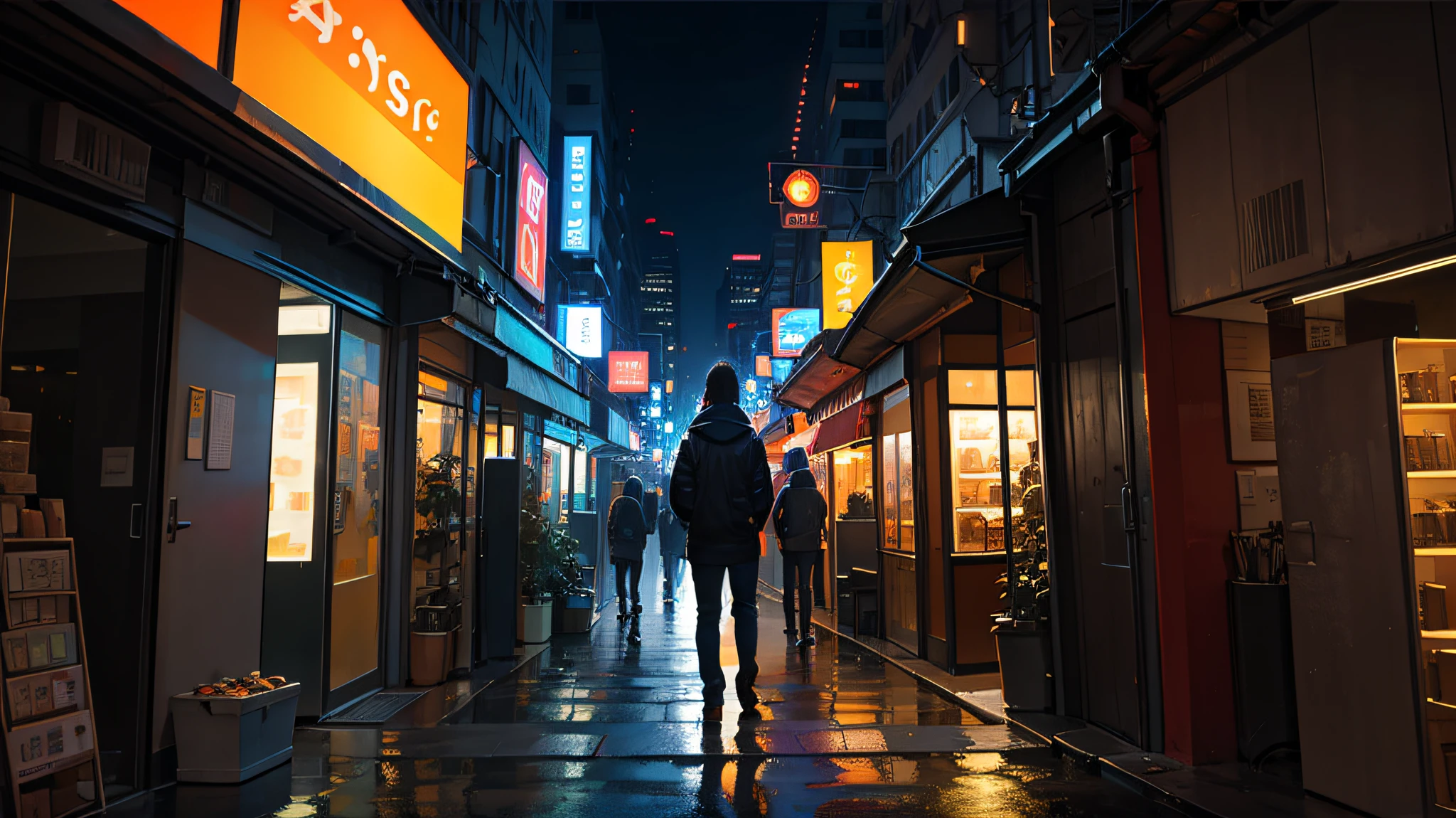 A section of street, neon lights, heavy traffic, a person standing under a street lamp, drizzle, umbrella, loneliness, 8k, Sony lens, photographic quality --auto