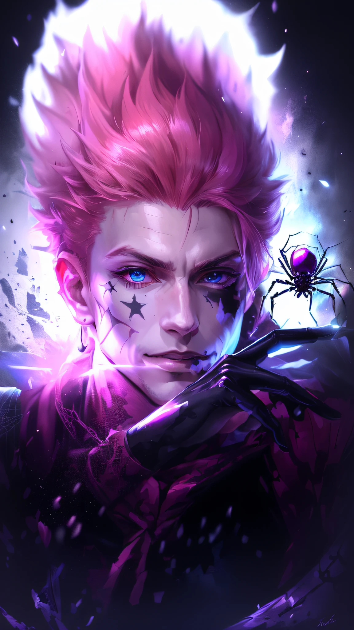 female hisoka holding a spider