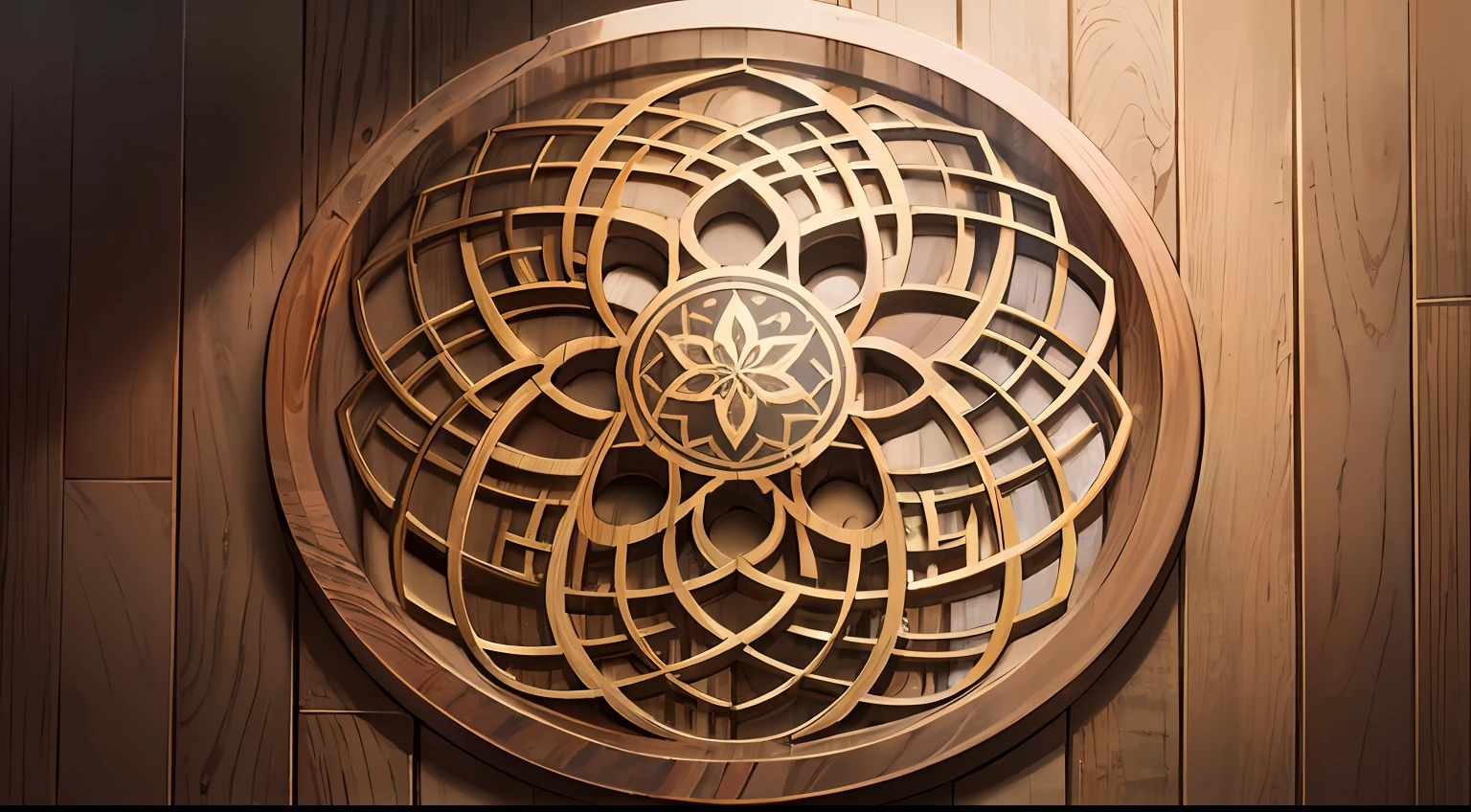 A wooden board is in the middle of the picture, covered with delicate Celtic patterns, soft light, weak contrast between light and shadow, delicate wood grain, and top perspective