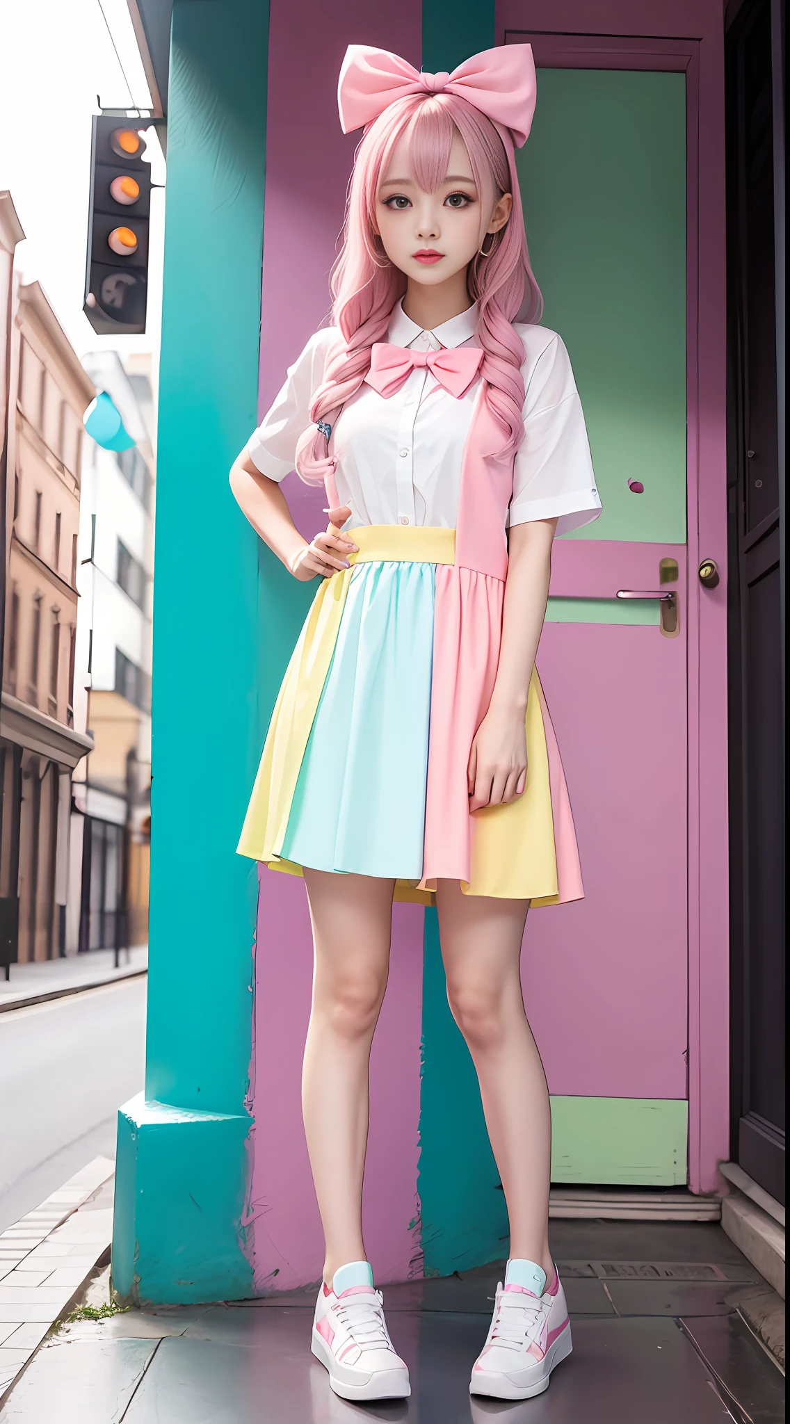 Real face Height 1.65 full body Bow on clothes, candy pastel, colorful pastel, pastel cute color, lot pastel color, colorful pastel, pastel color, soft cute slime, many pastel colors, pastel color, pastel color, pastel color 3D, very beautiful pastel color, soft overflow