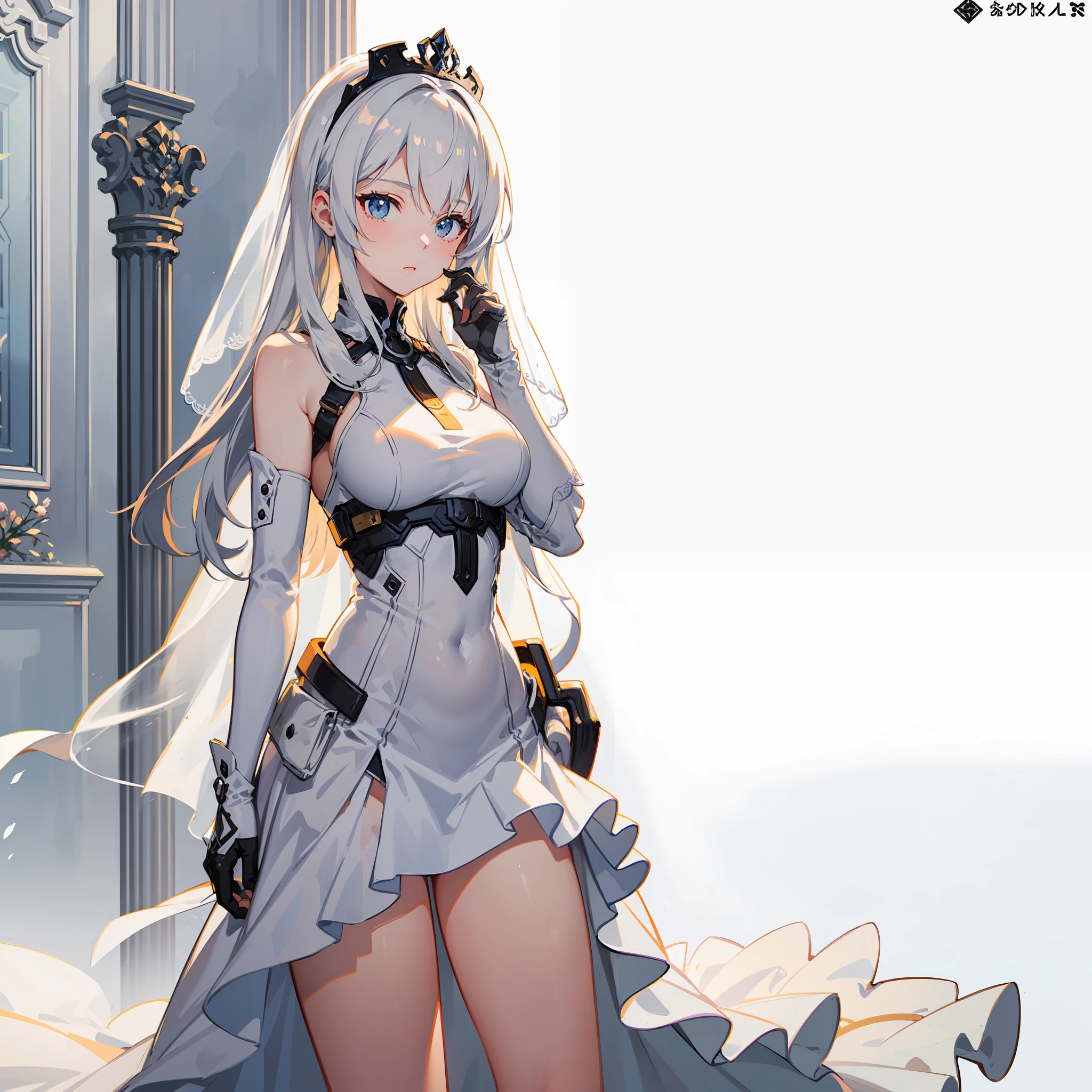 Wedding veil, heavy coat, L (masterpiece), (best quality), (ultra-detailed), ((illustration))), (extremely delicate and beautiful), (detailed light), (1 girl: 1.5), (solo: 1.2), (perfect body),