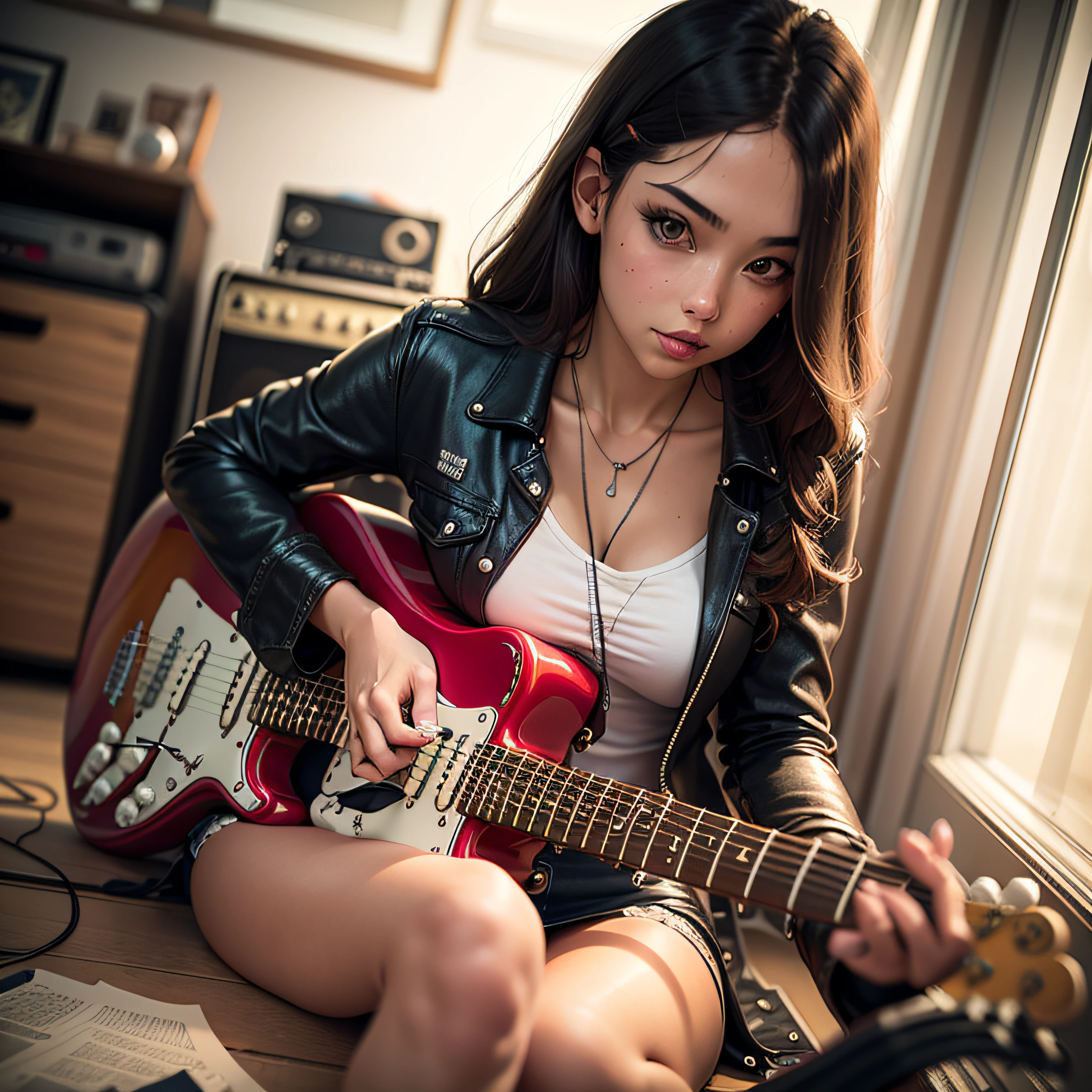 fender stratocaster with sexy girl guitarist nfsw --auto