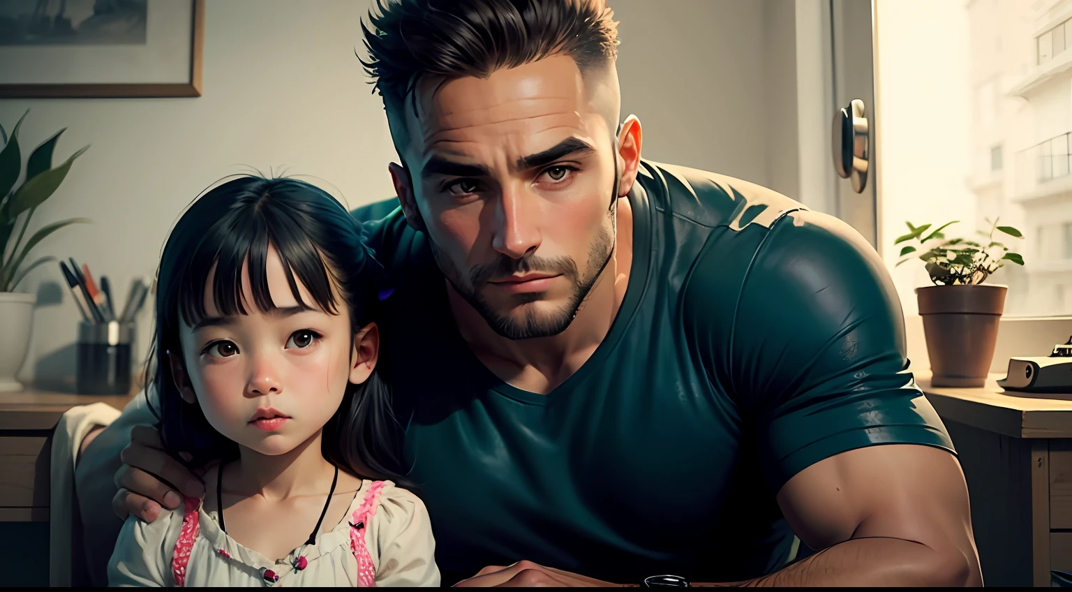 I want a picture of Fabio Cannavaro with a beard, with his -year daugr --auto