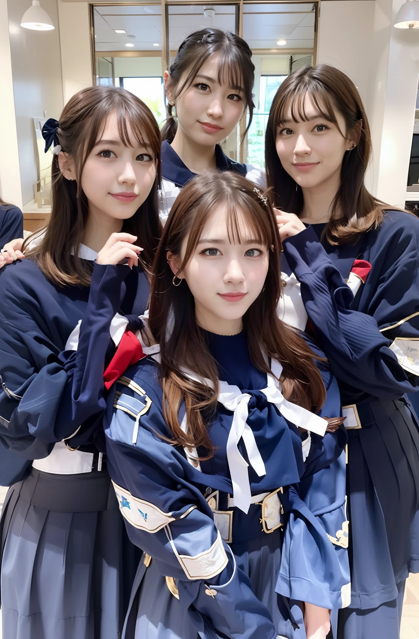 very high quality, ((4 girls)), pose intact, no lettering, well-proportioned arrangement ,sailor suit,