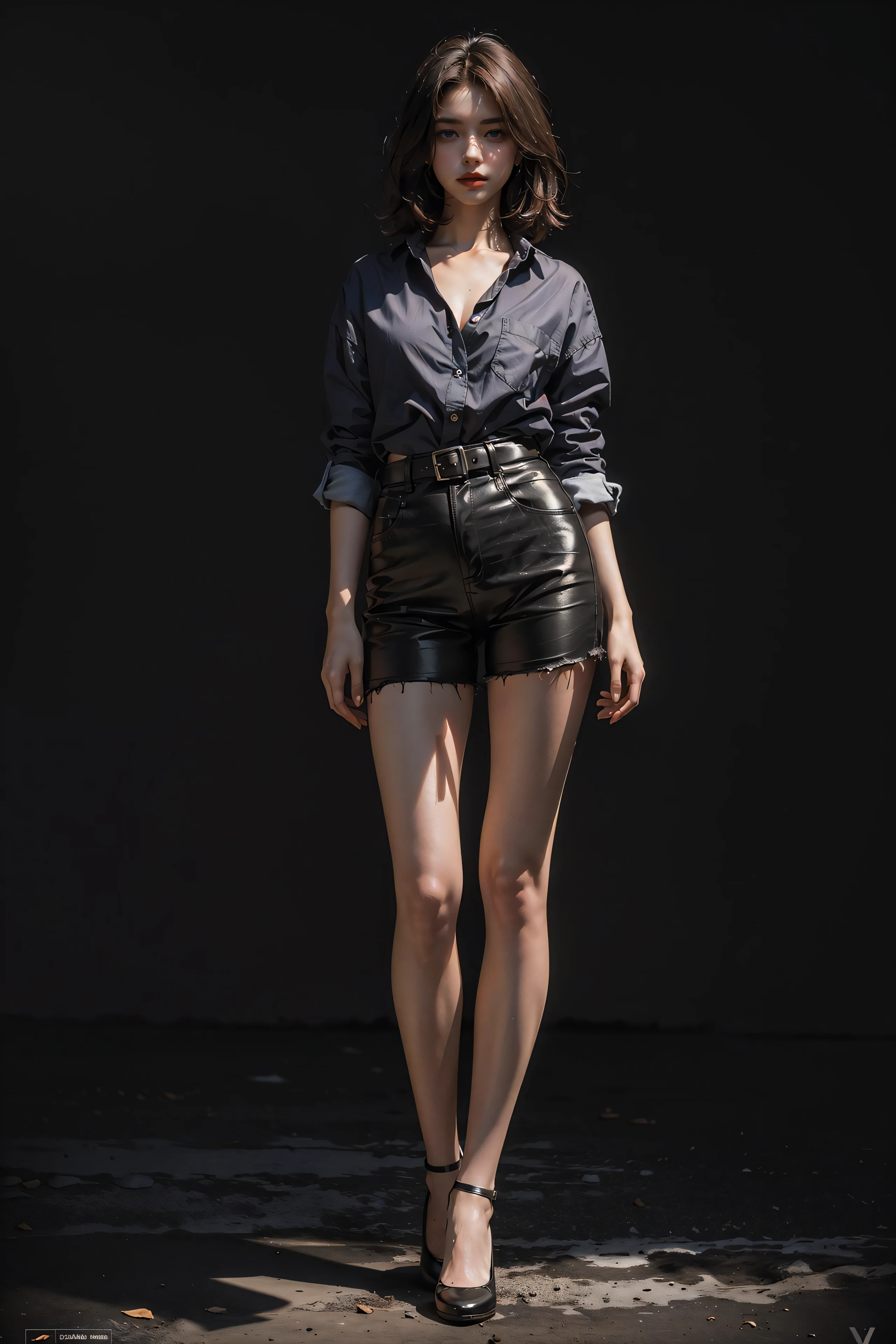 Best quality, masterpiece, ultra high res, (photorealistic:1.4), raw photo, 1girl, long leg, deep shadow, dark theme