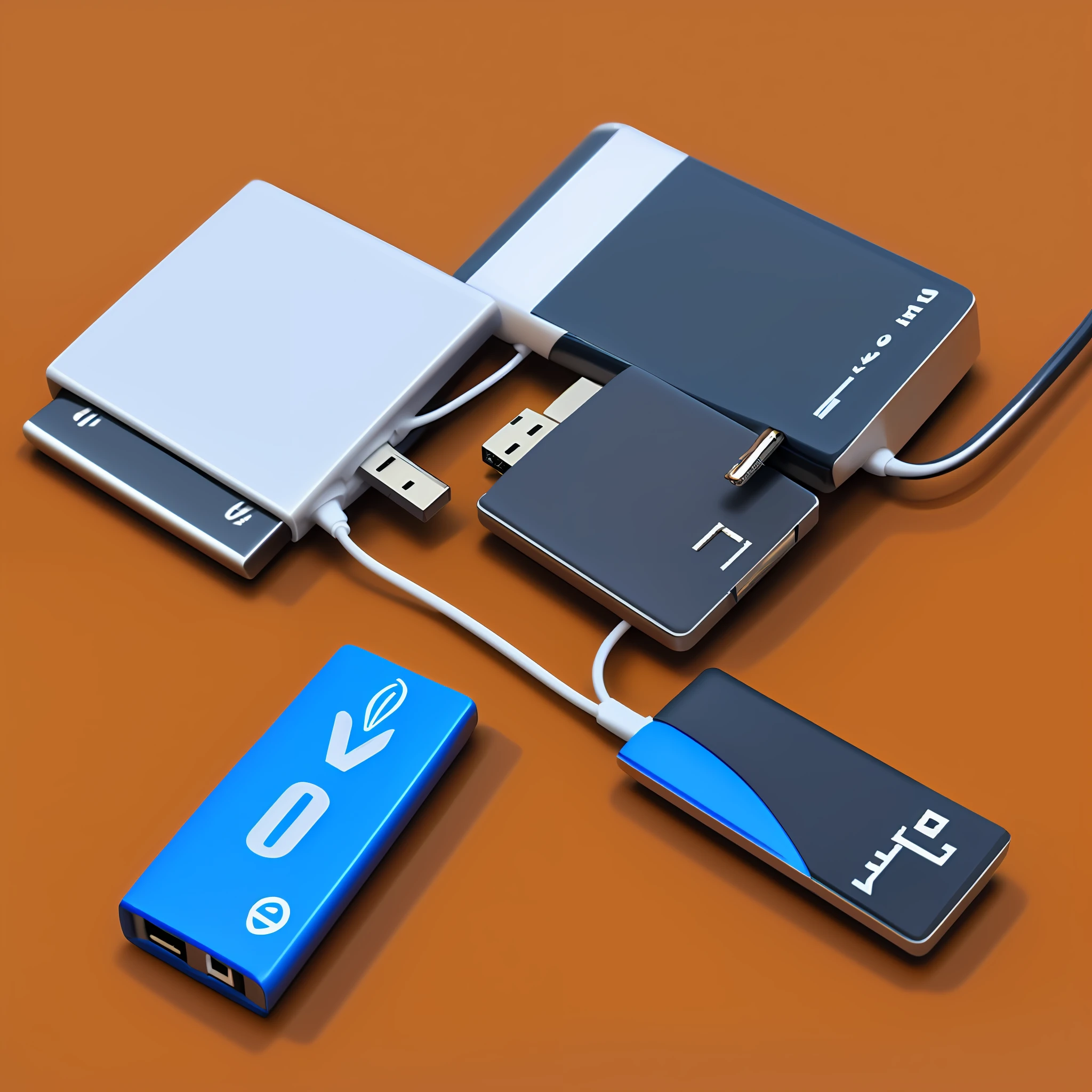 A USB stick on the table, give this USB stick a close-up, the overall bright style.