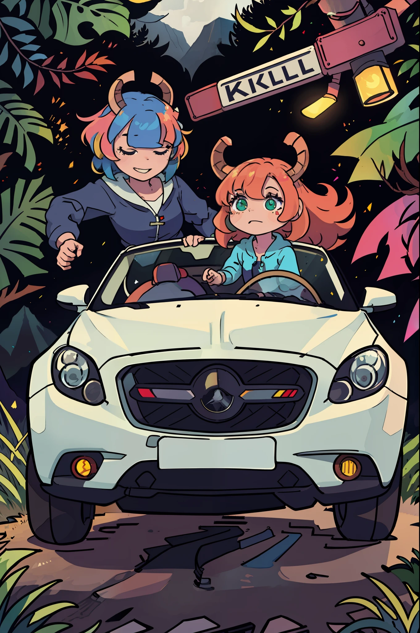 Masterpeace, BestQuality, Car, Forest, Mountains, Wet Road, Auto, Auto, Bright Colors, Volumetric Lighting, Best Shadows, Shallow Depth of Field, (High Quality, Stunning Details: 1.25), Brilliant Colorful Paintings, Whimsical, Magical, Flicker, Highlights, Neon Garland, Details, 8k
