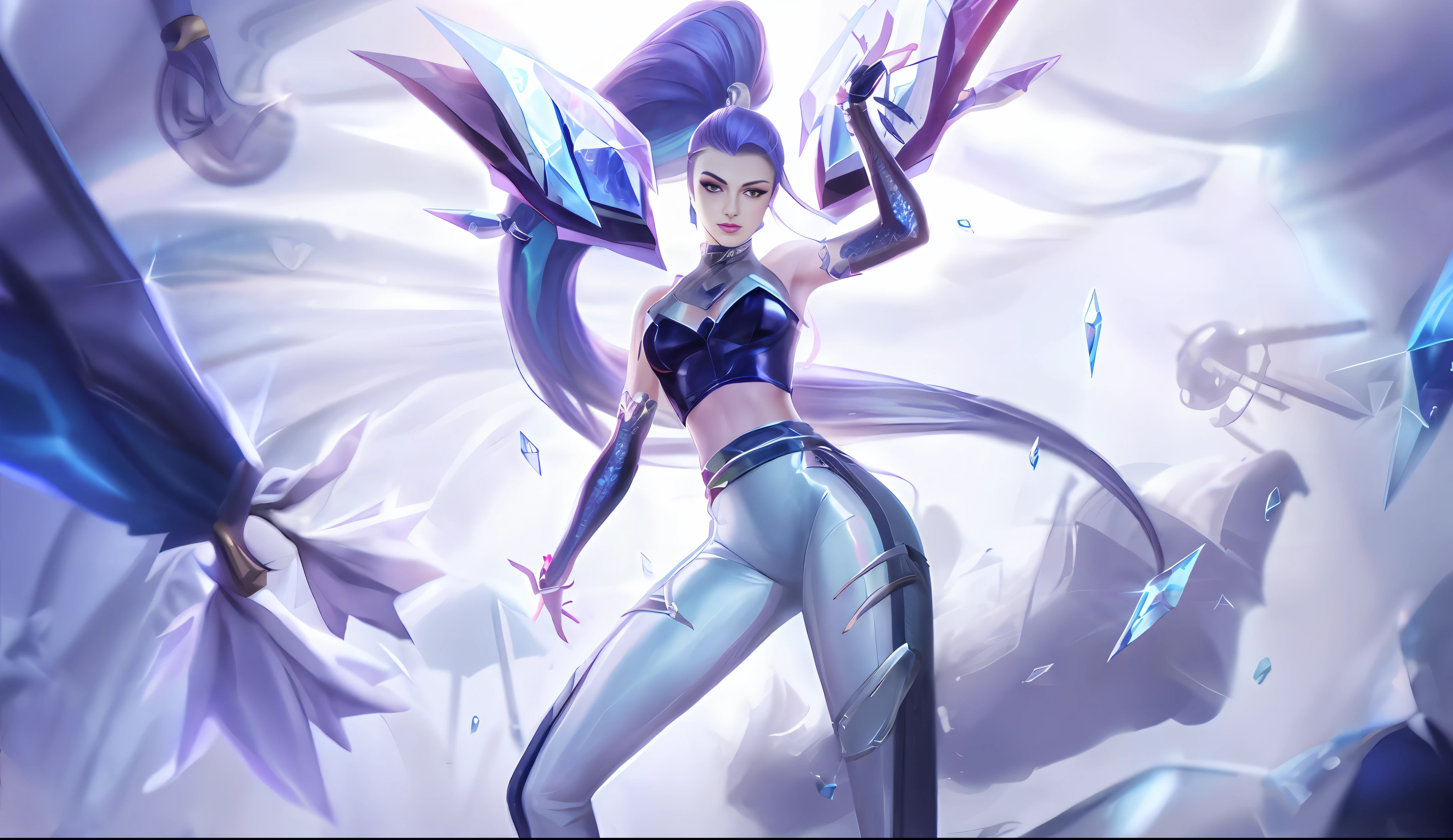 Realism, backlight, League of Legends illustration, delicate face, pointed chin, slimming face, kasha, fox eyes, KDA, crystal skin, extremely detailed art